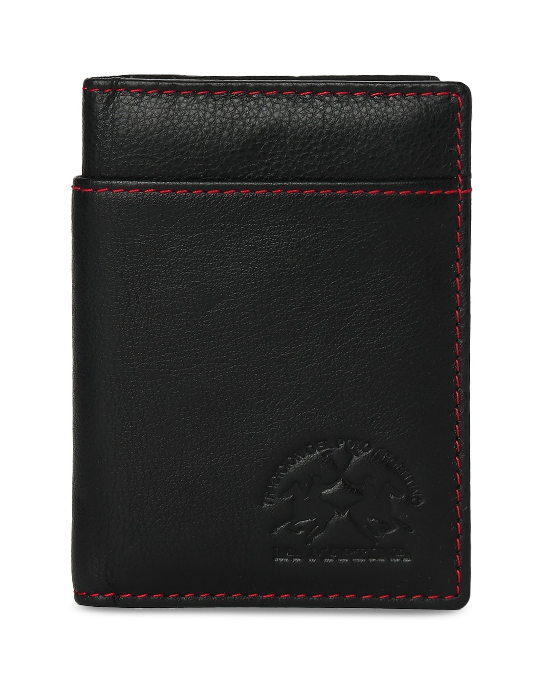 Men Leather Bi-Fold Wallet with Contrast Stitch Detail