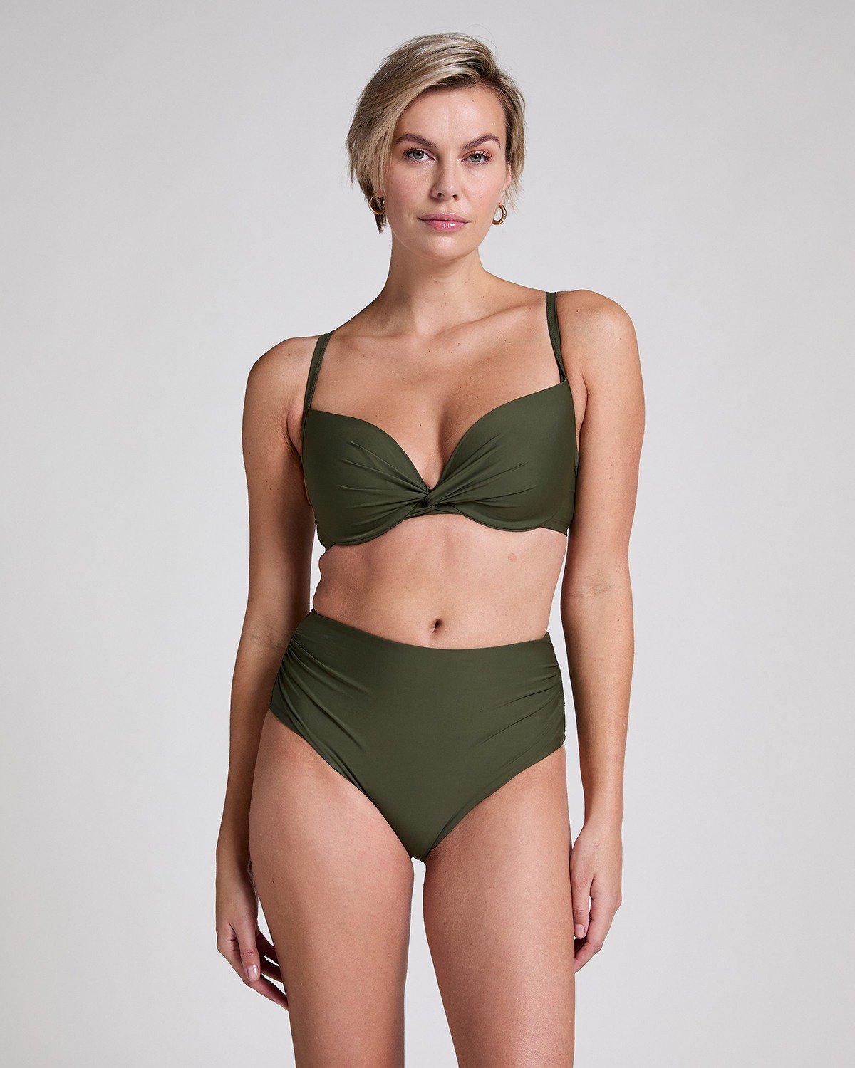 Green Luna High-Waisted Shaping Cheeky Bikini Bottoms