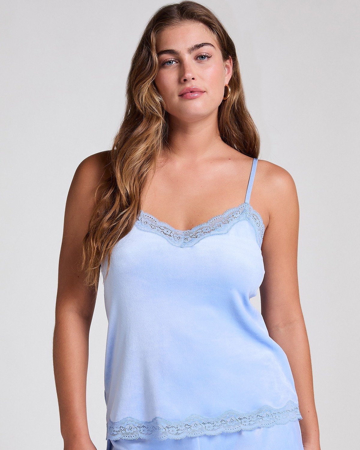 Sky Blue Velours Lace Cami Top