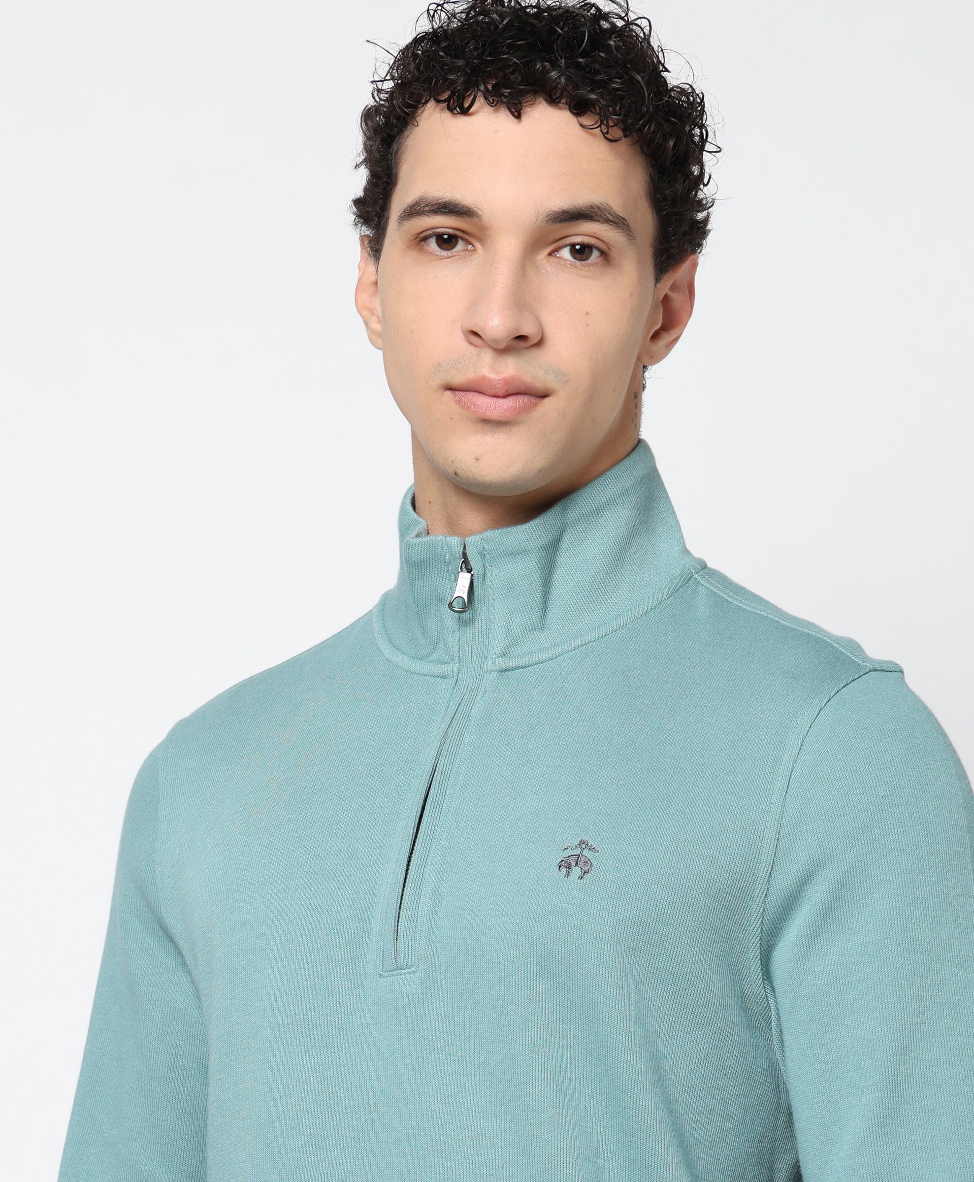 French Terry Solid Regular Fit Half-Zip | Brooks Brothers India