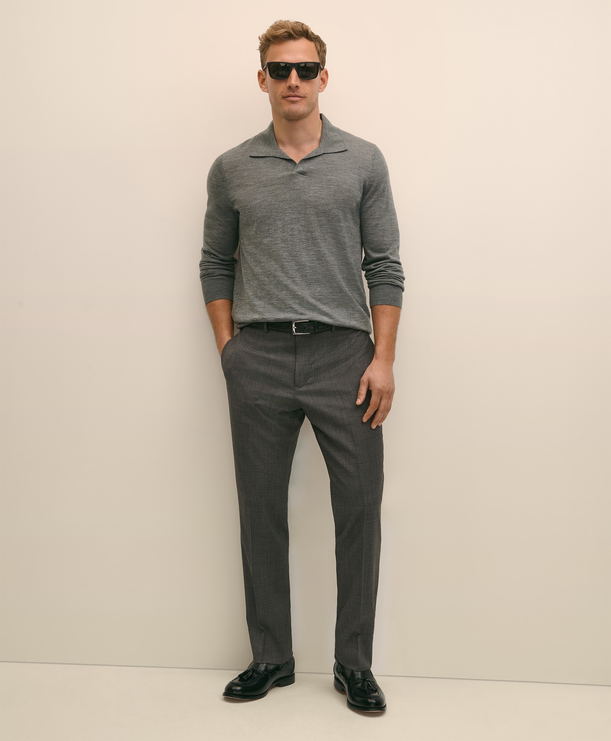 Brooks Brothers | BrooksFlex 1818 Houndstooth Regular Fit Plain Dress Trousers