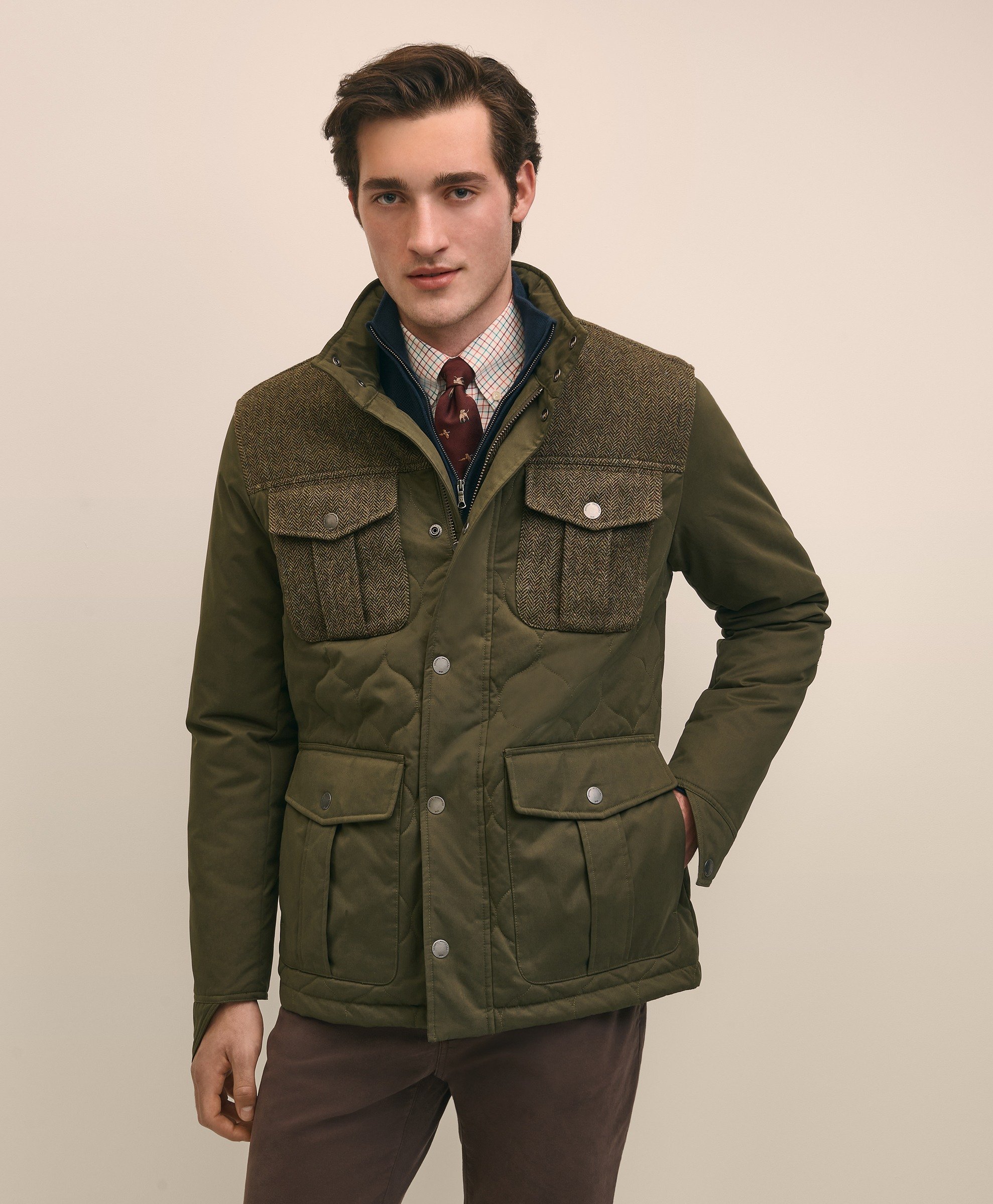 Brooks Brothers | Mixed Tweed Solid Regular Fit Field Jacket