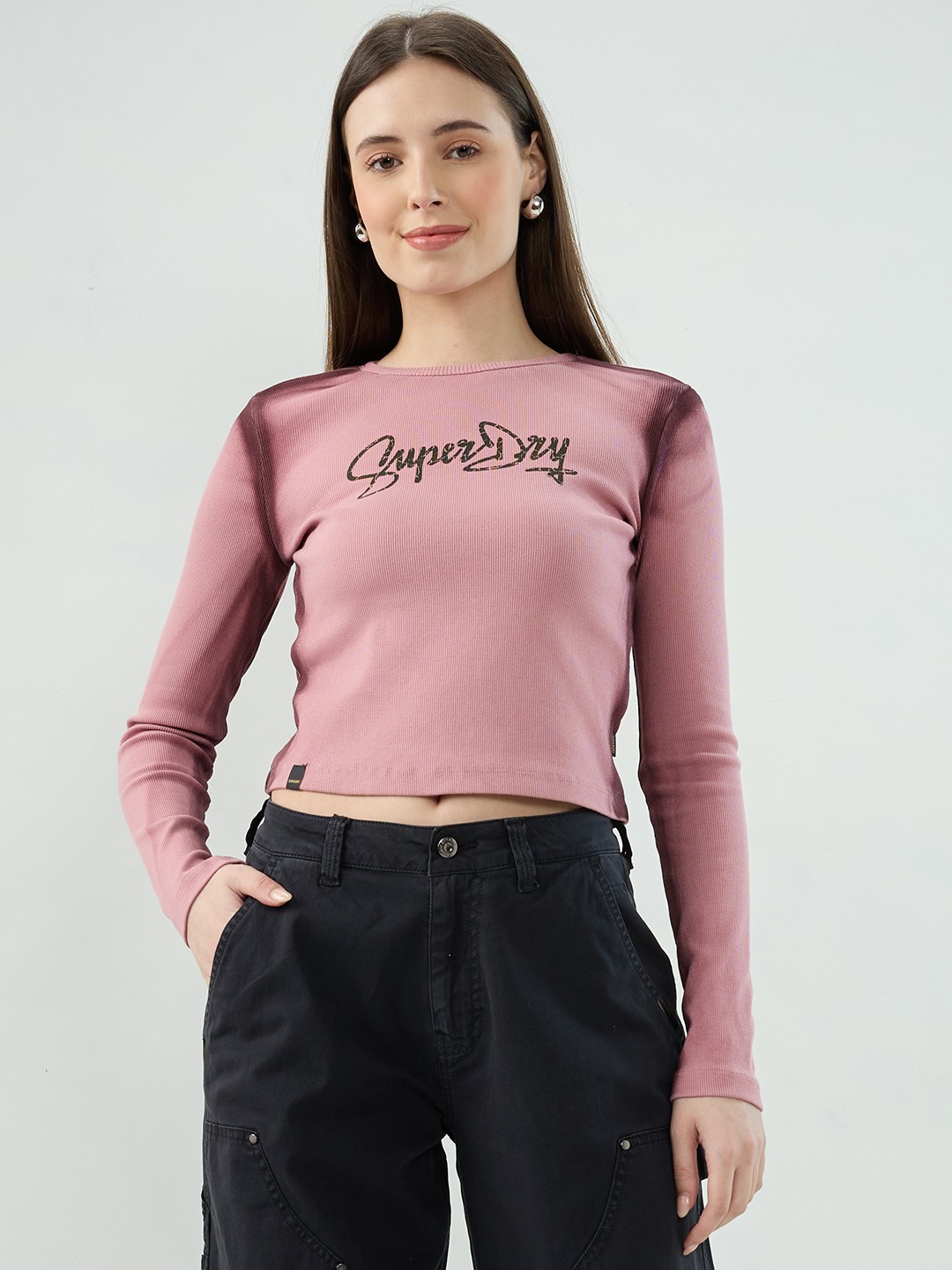 RIB CONTRAST LONG SLEEVE TOP