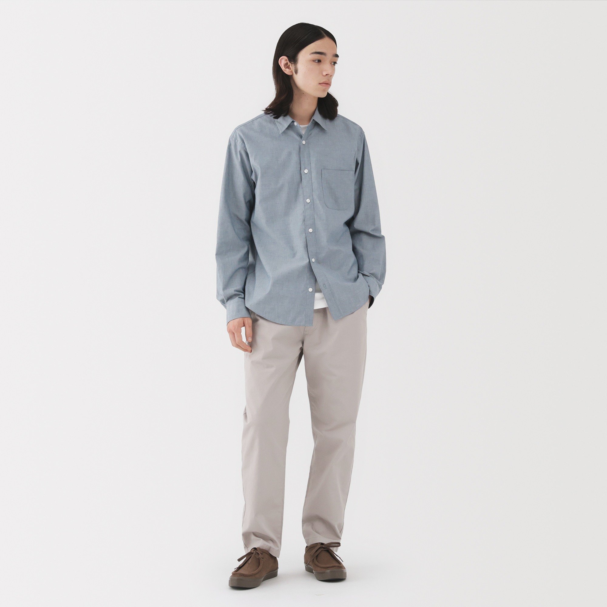 M's washed broadcloth L/Slv shirt