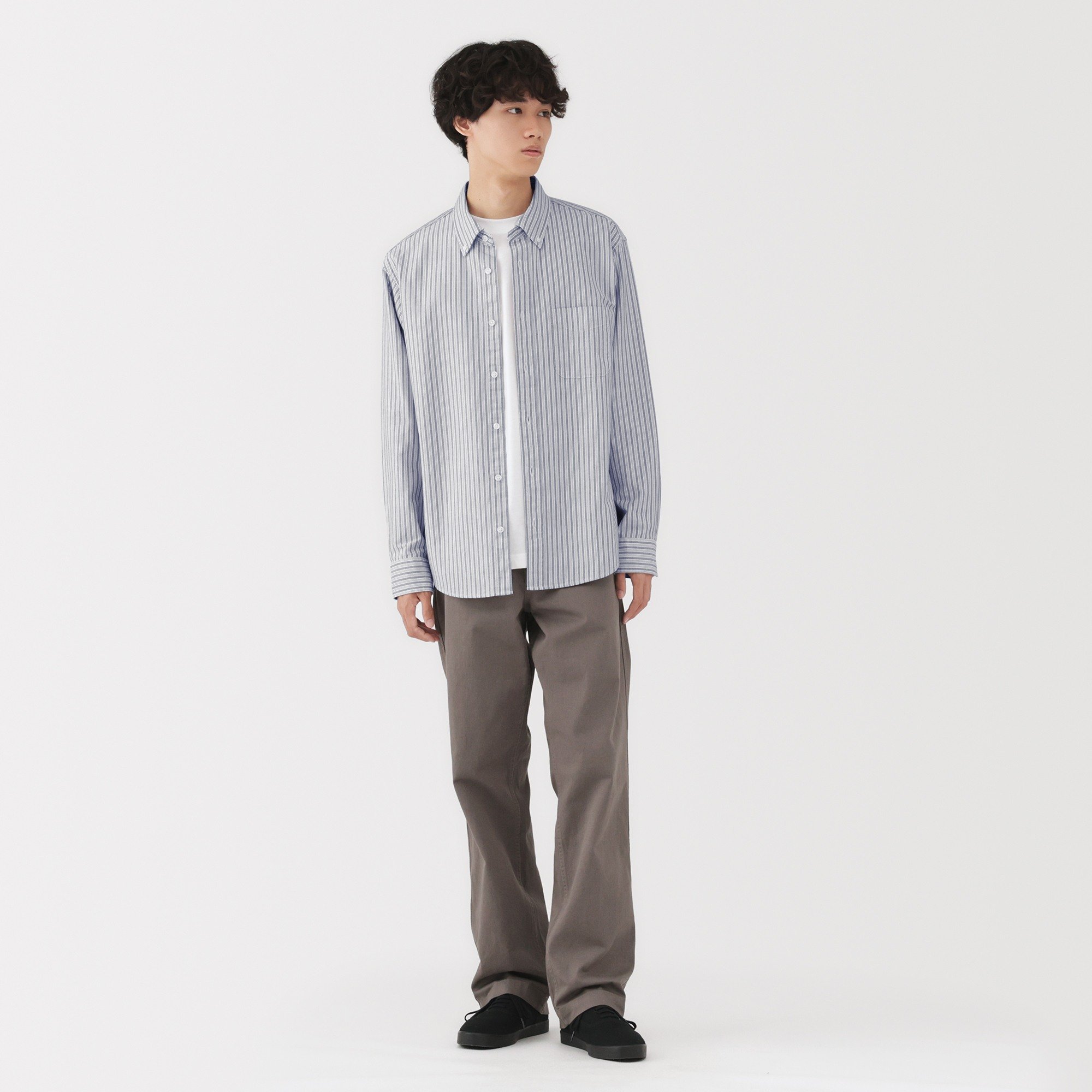M's Washed oxford button down L/Slv shirt
