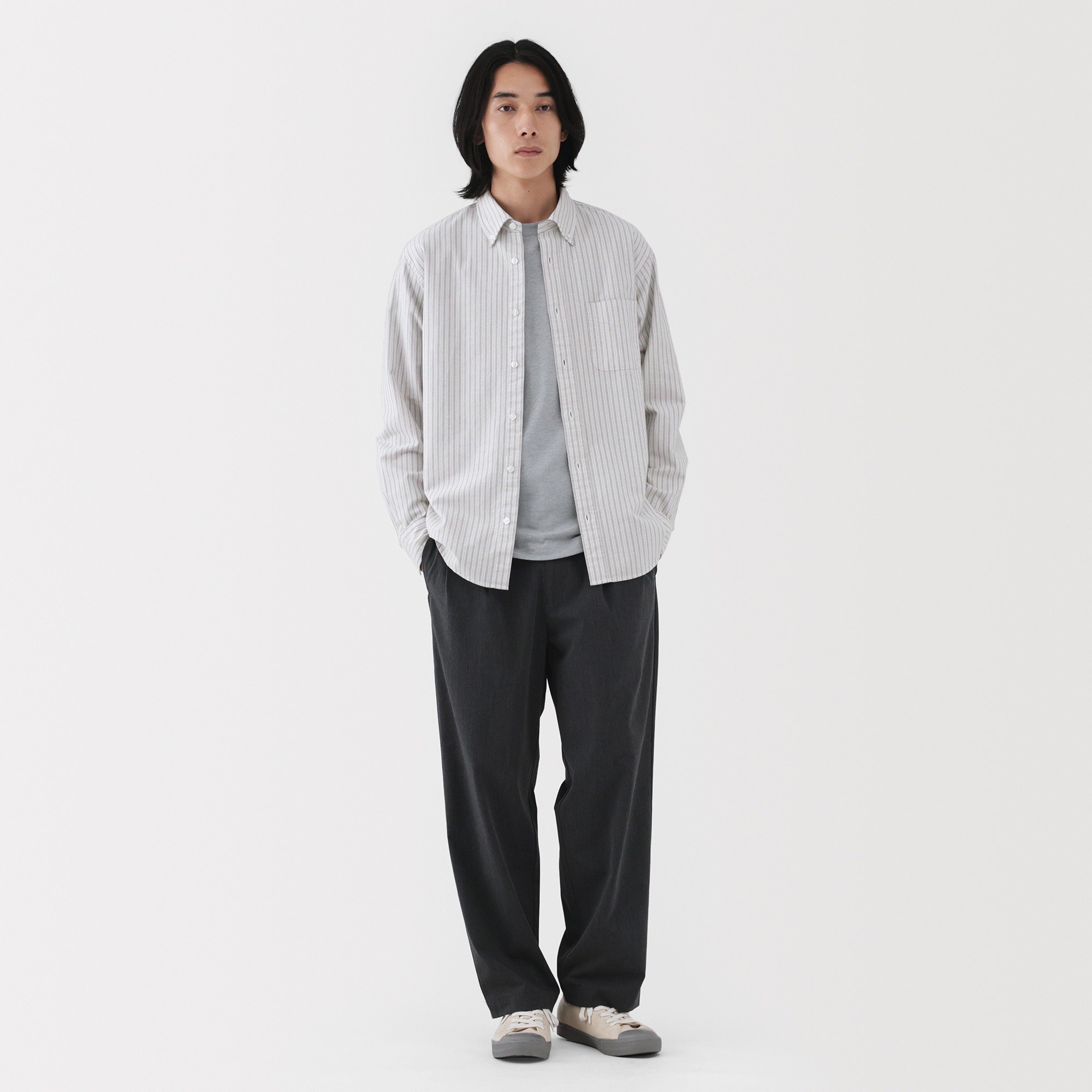 M's Washed oxford button down L/Slv shirt