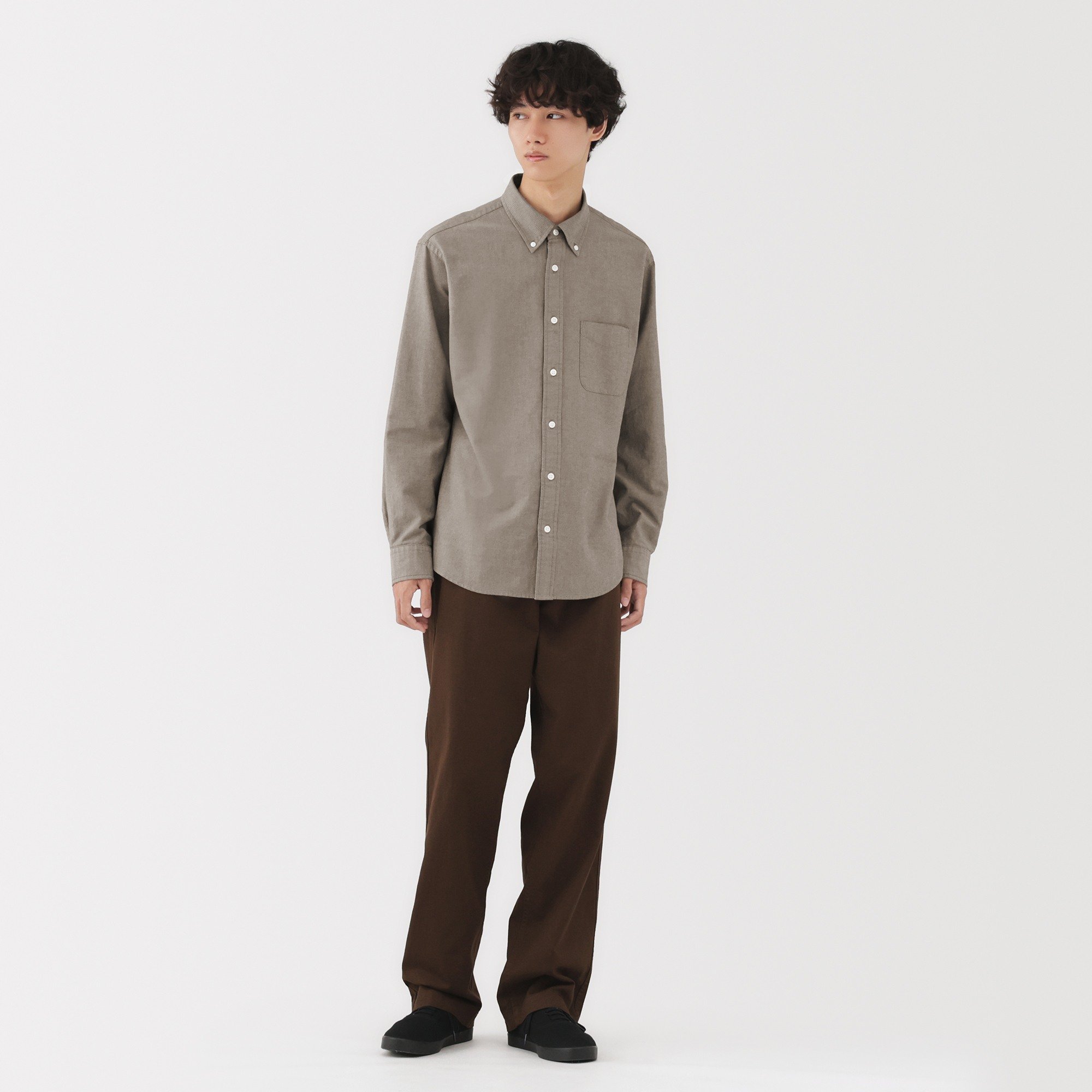 MUJI | M's Washed oxford button down L/Slv shirt