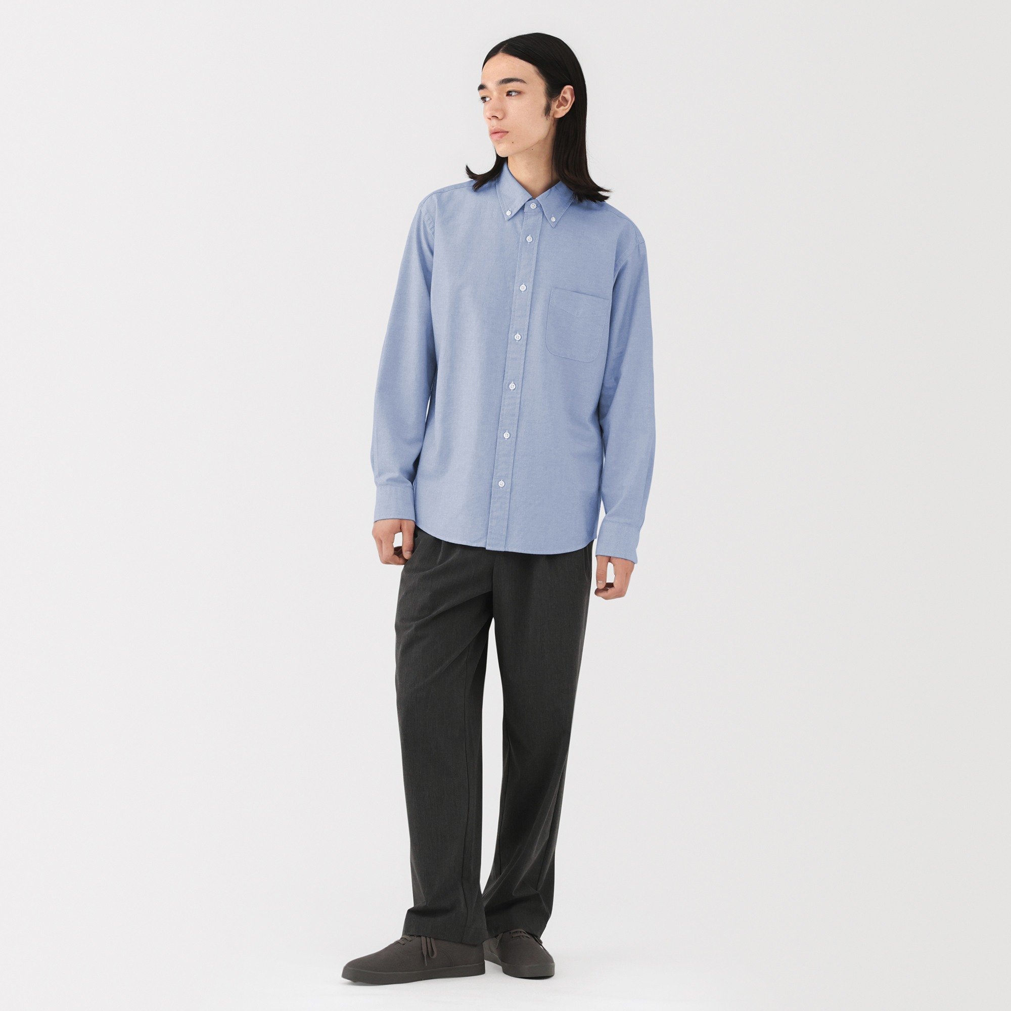 M's Washed oxford button down L/Slv shirt