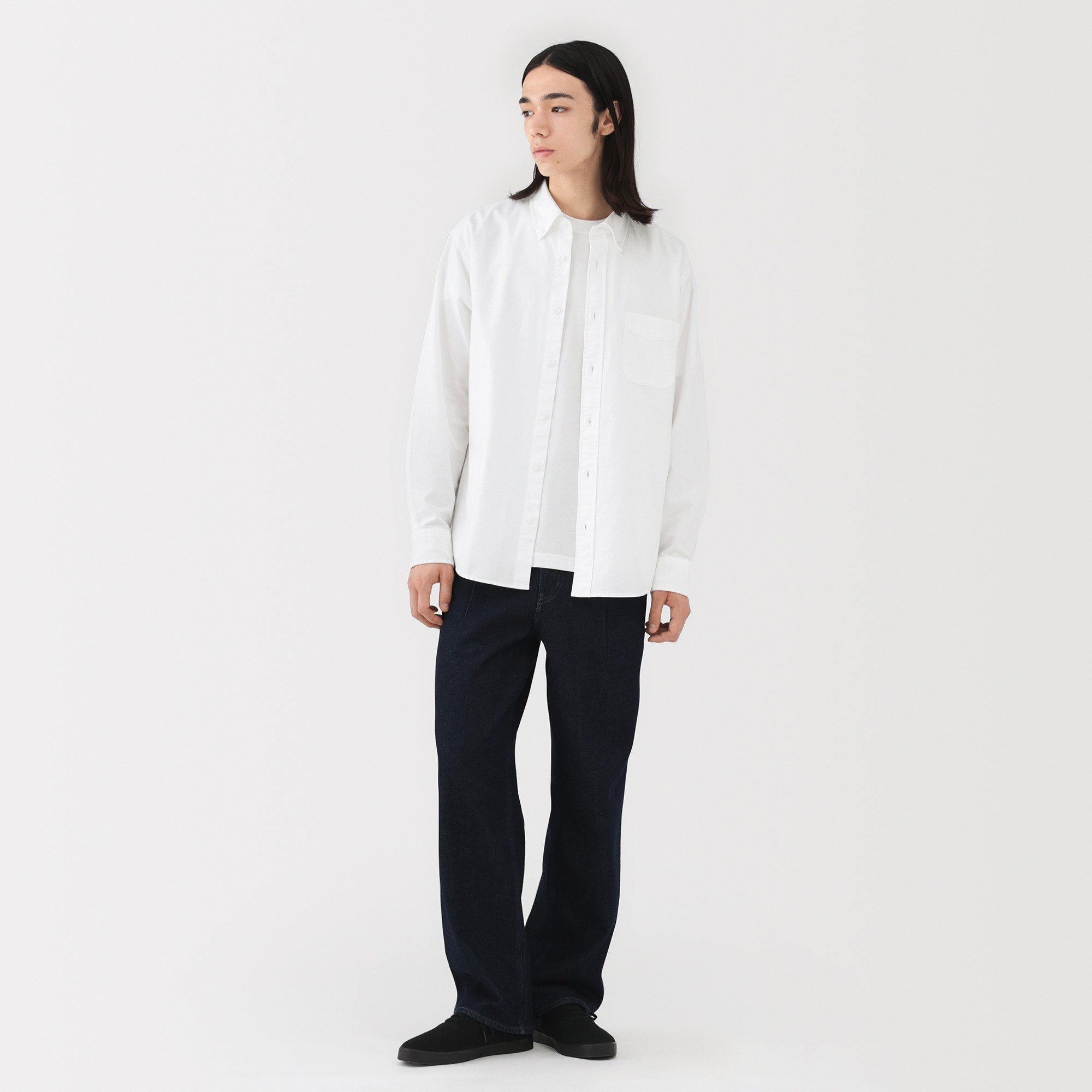 M's Washed oxford button down L/Slv shirt