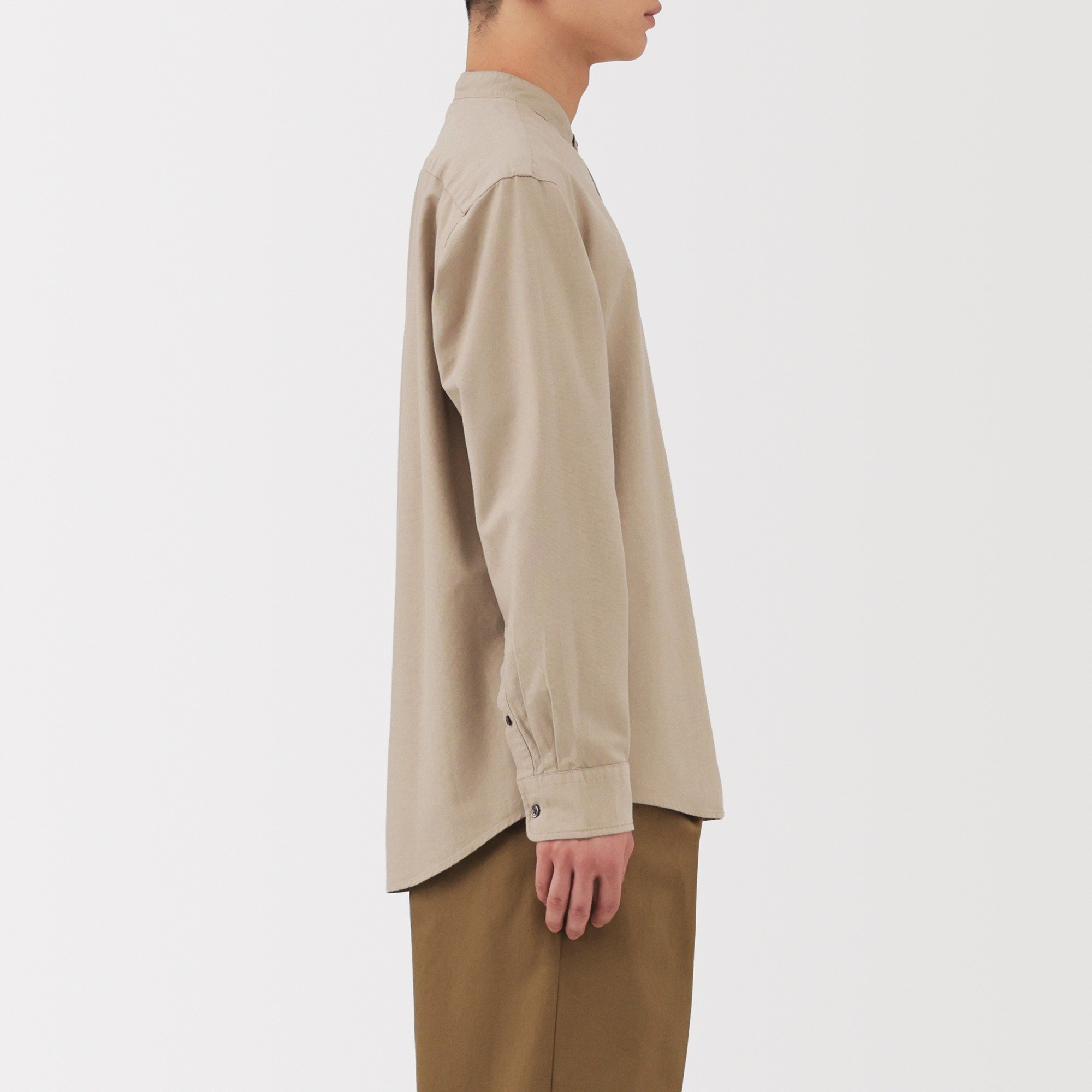 MUJI | M's Washed oxford stand collar L/Slv shirt