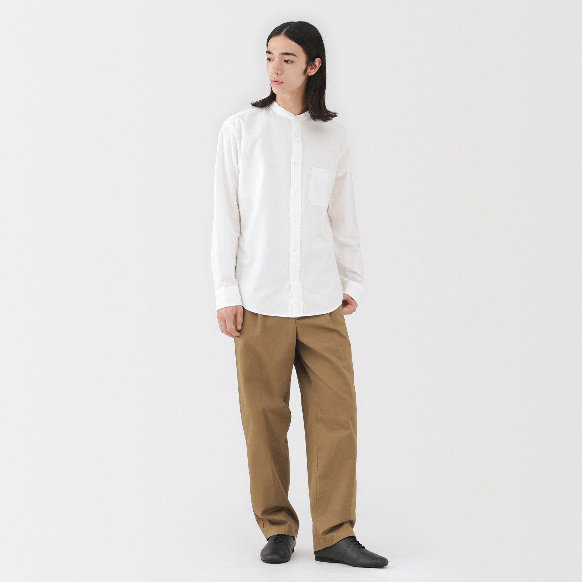 M's Washed oxford stand collar L/Slv shirt