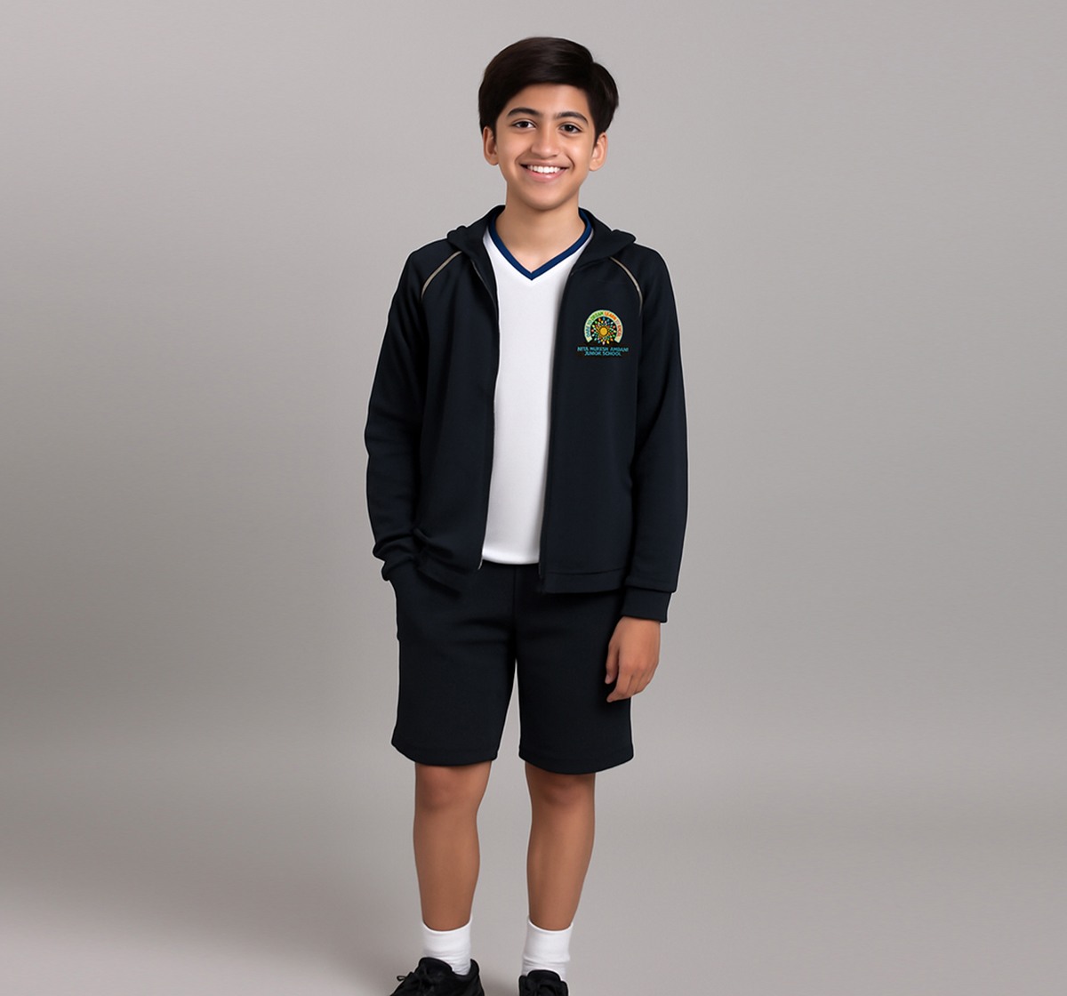 PE Front Zipper Jacket with Hoodie for boys and girls