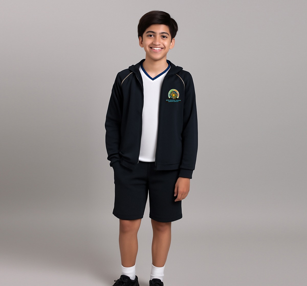 PE Front Zipper Jacket with Hoodie for boys and girls