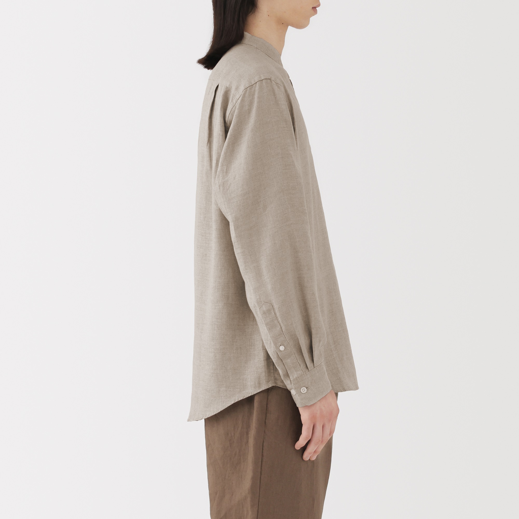 M's Washed linen stand collar L/Slv shirt (ASEAN)