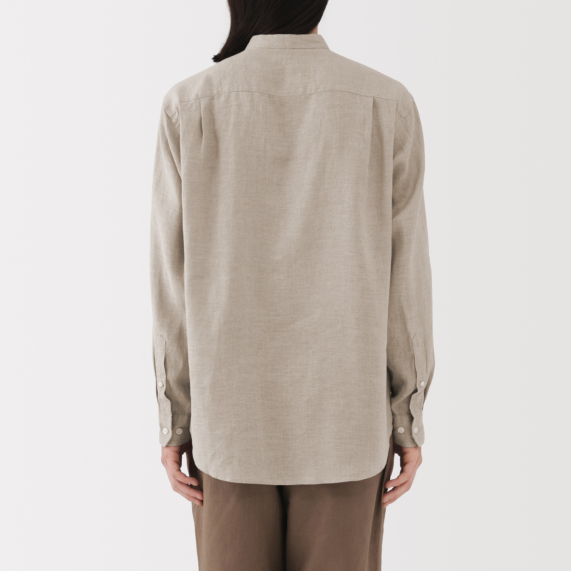 M's Washed linen stand collar L/Slv shirt (ASEAN)