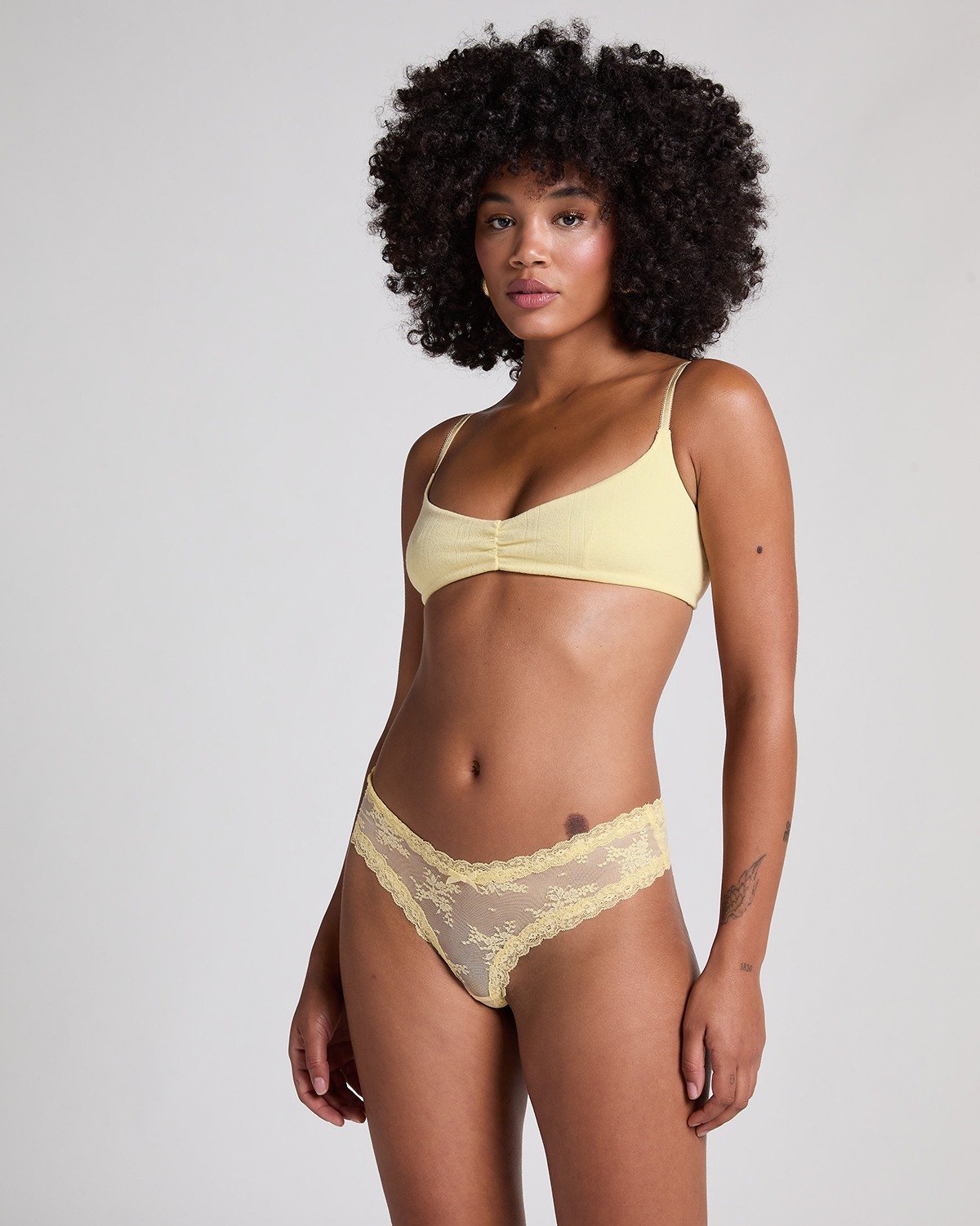 Yellow V-shaped Brazilian knickers mesh