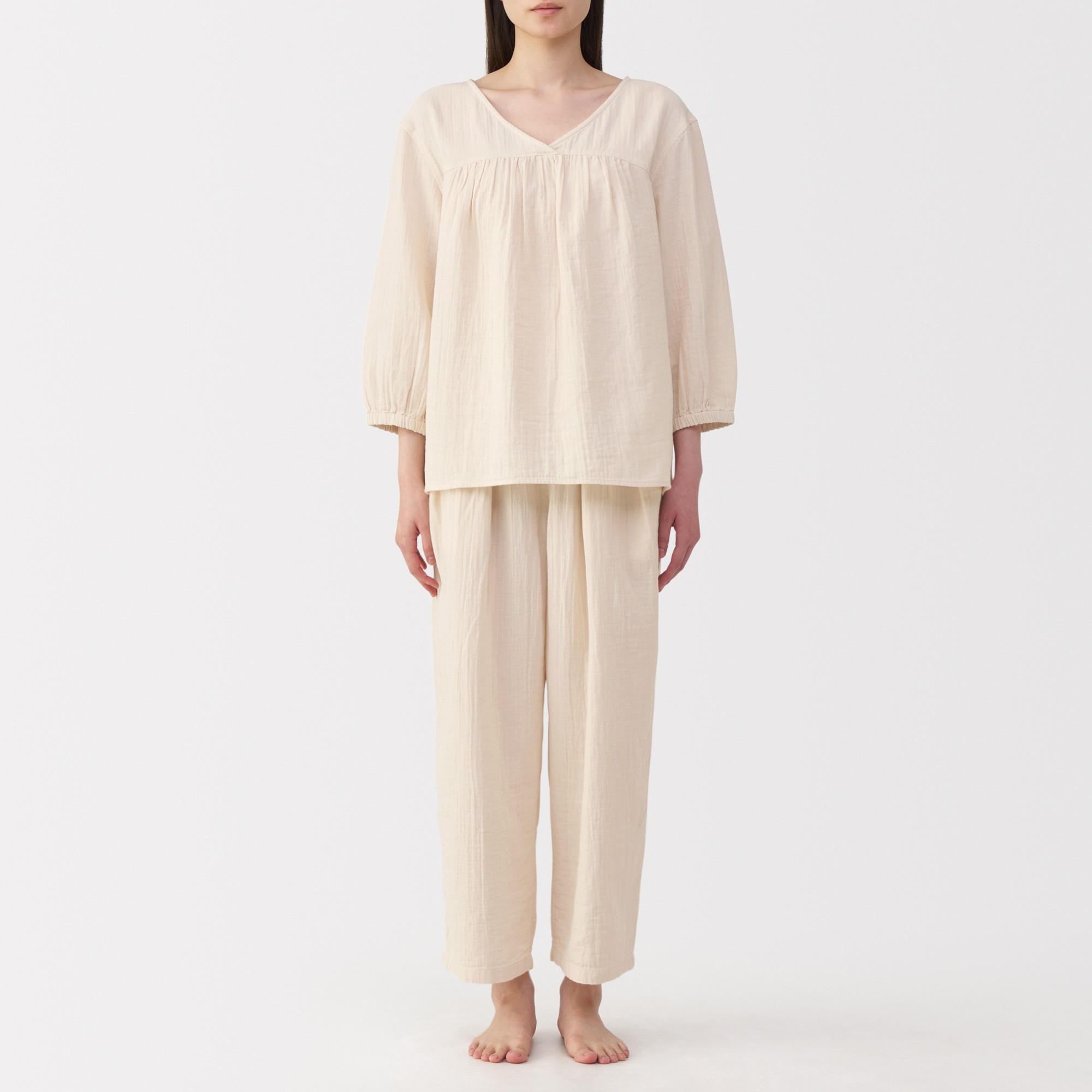 W's Crepe gauze 3/4 sleeve loungewear set