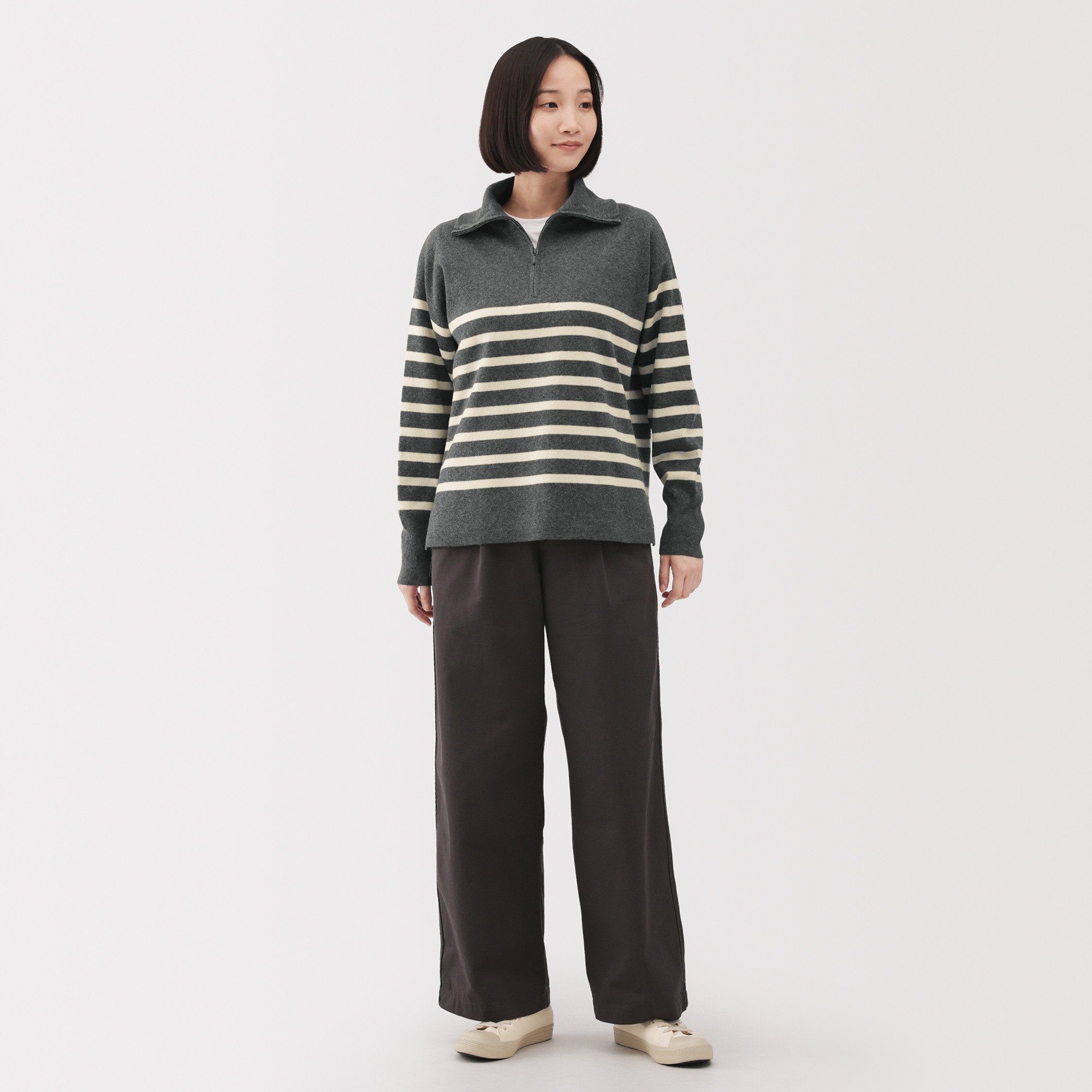 W's washable milano ribbed half zip sweater