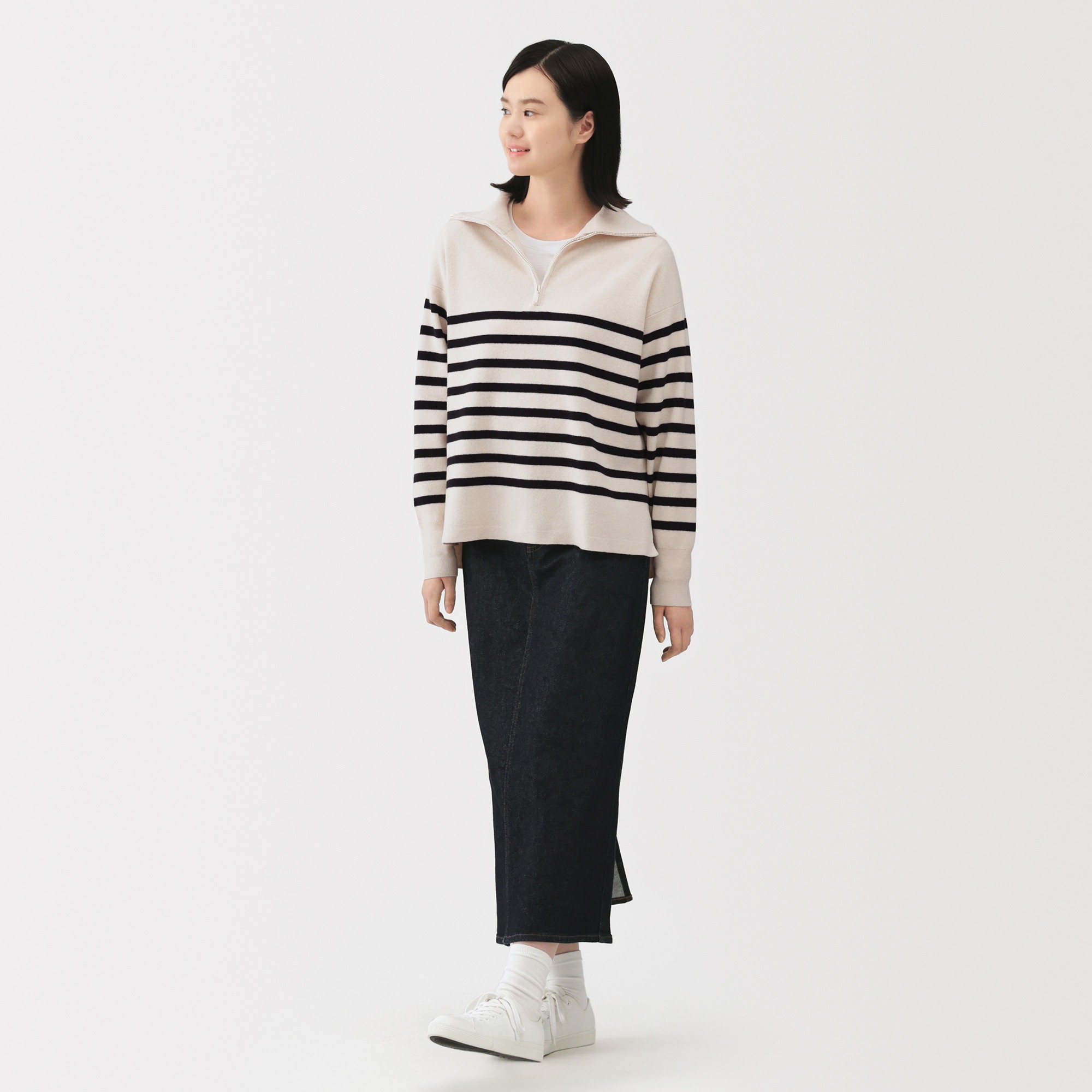 W's washable milano ribbed half zip sweater