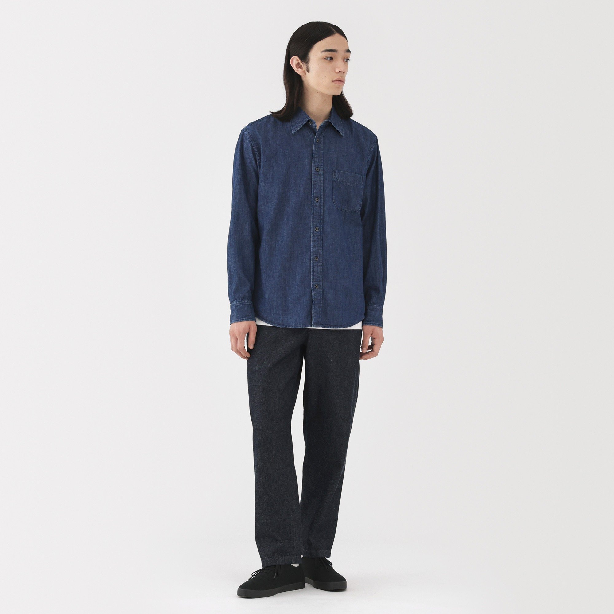 M's Washed denim easy pants (Indigo)