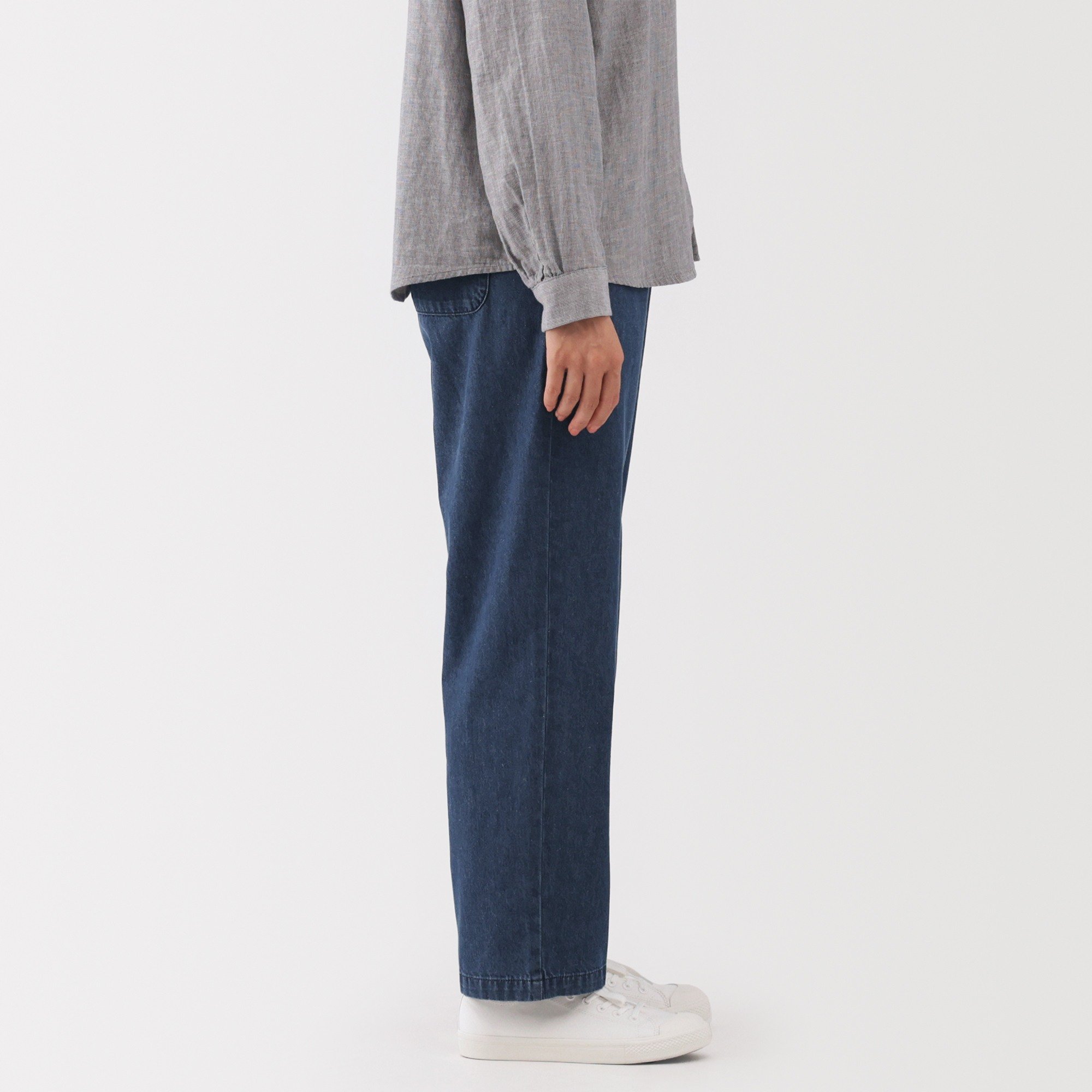 W's washed denim easy tapered pants