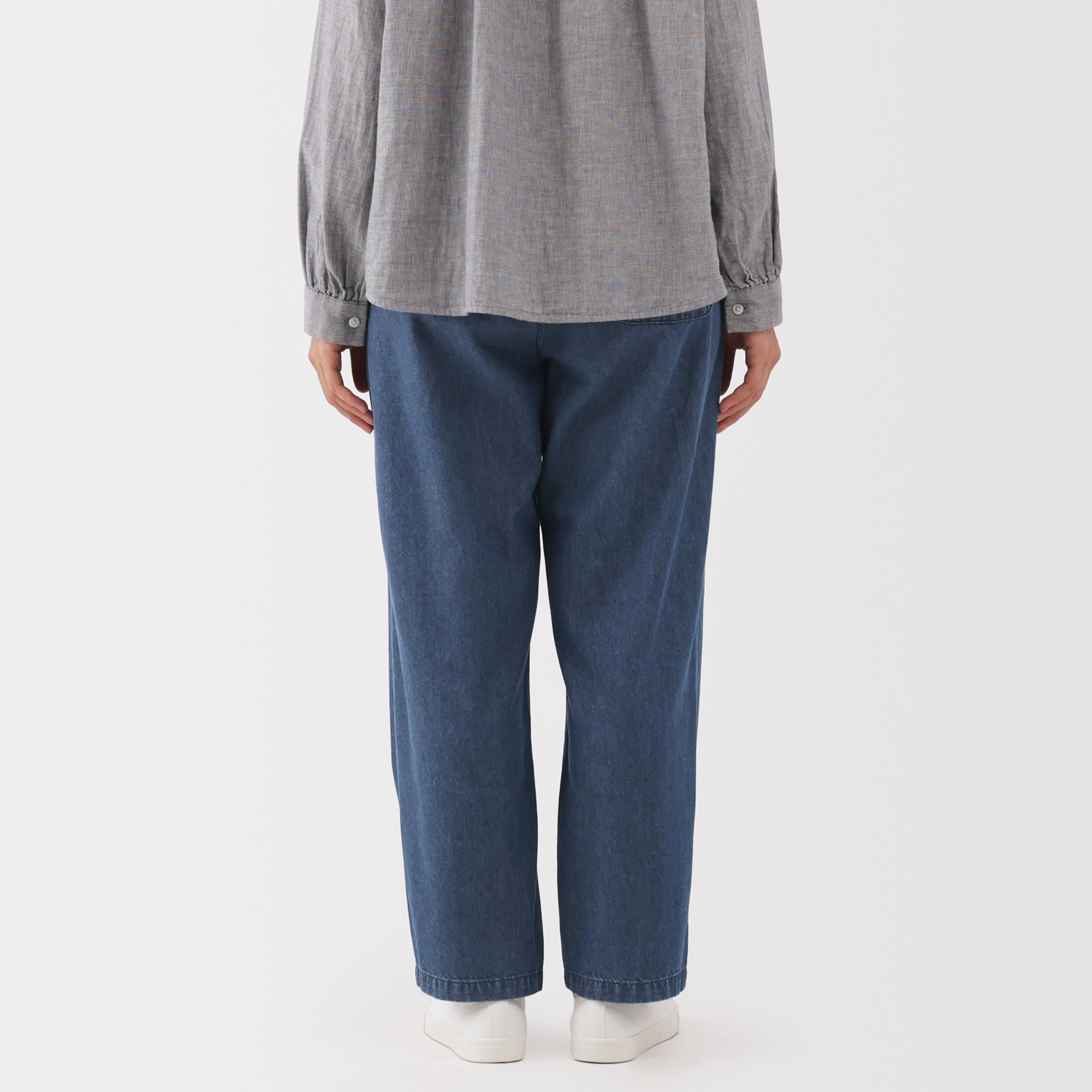 W's washed denim easy tapered pants