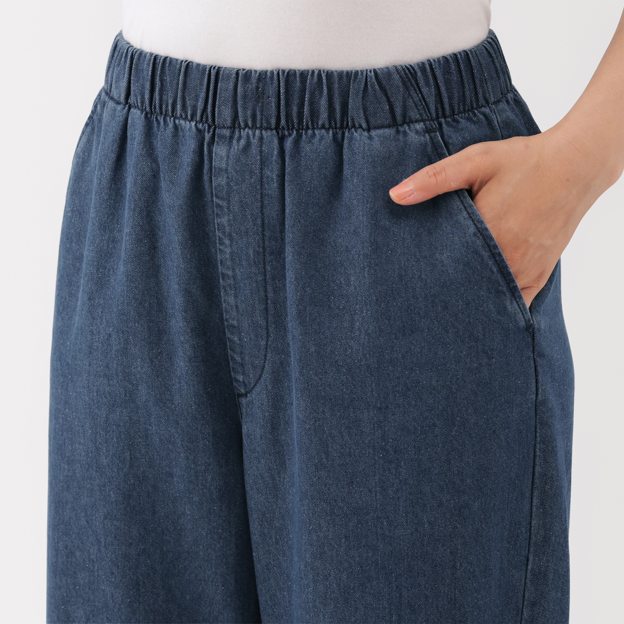 W's washed denim easy tapered pants