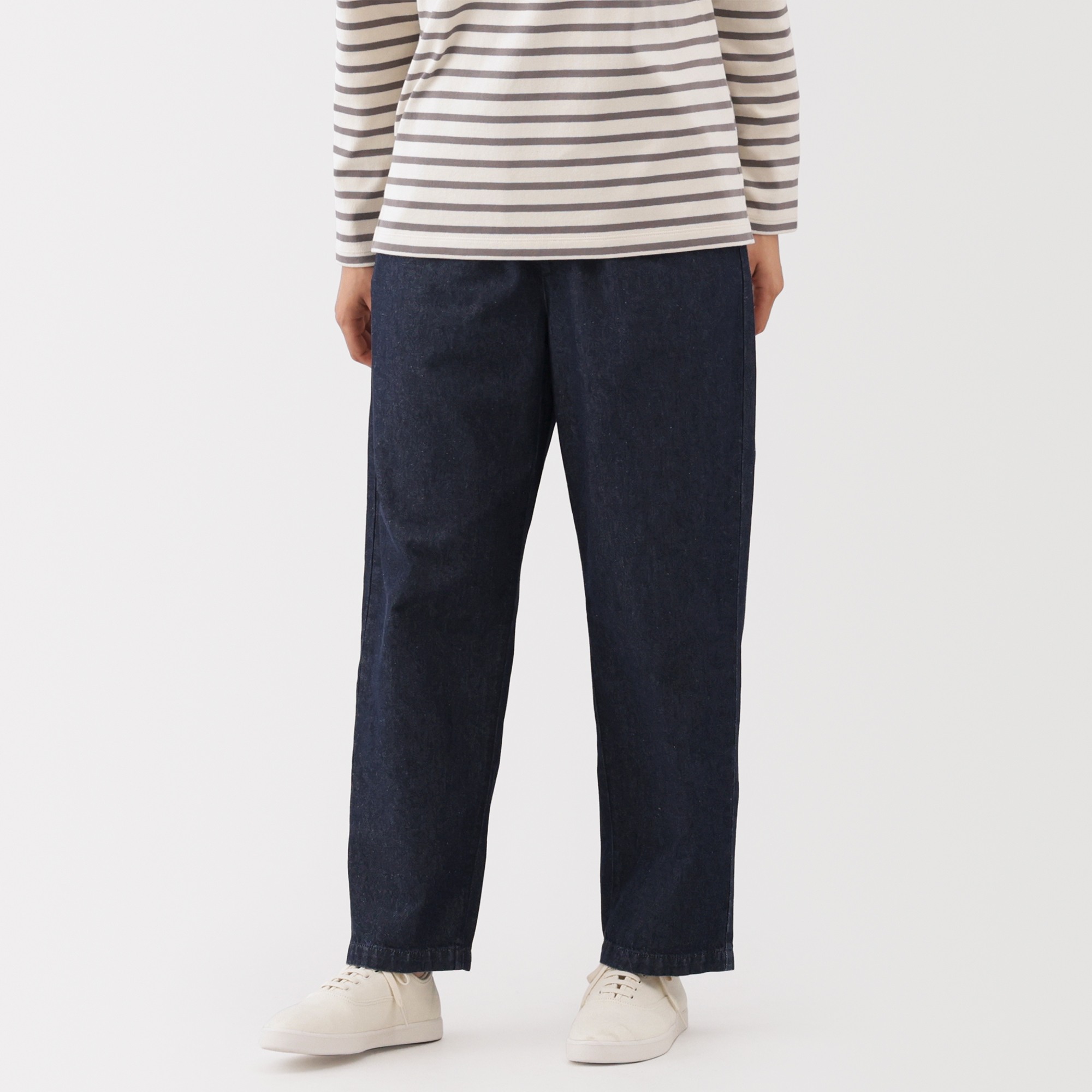 W's washed denim easy tapered pants