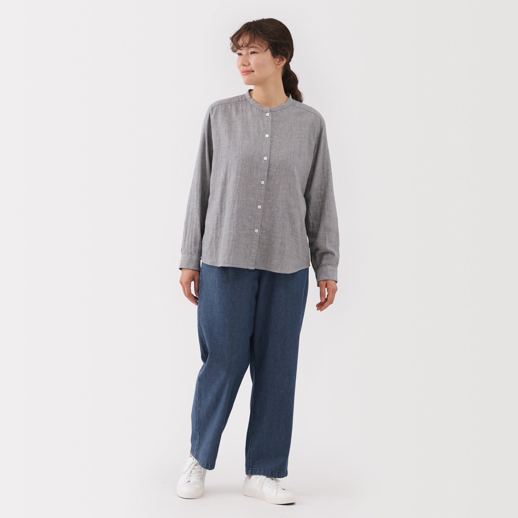 W's washed denim easy tapered pants