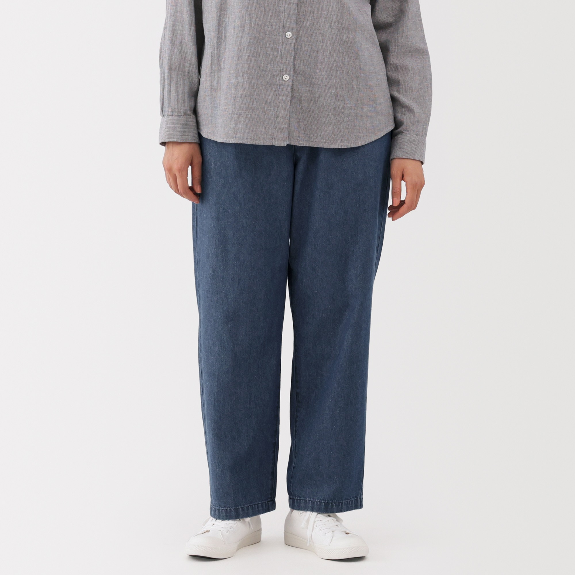 W's washed denim easy tapered pants