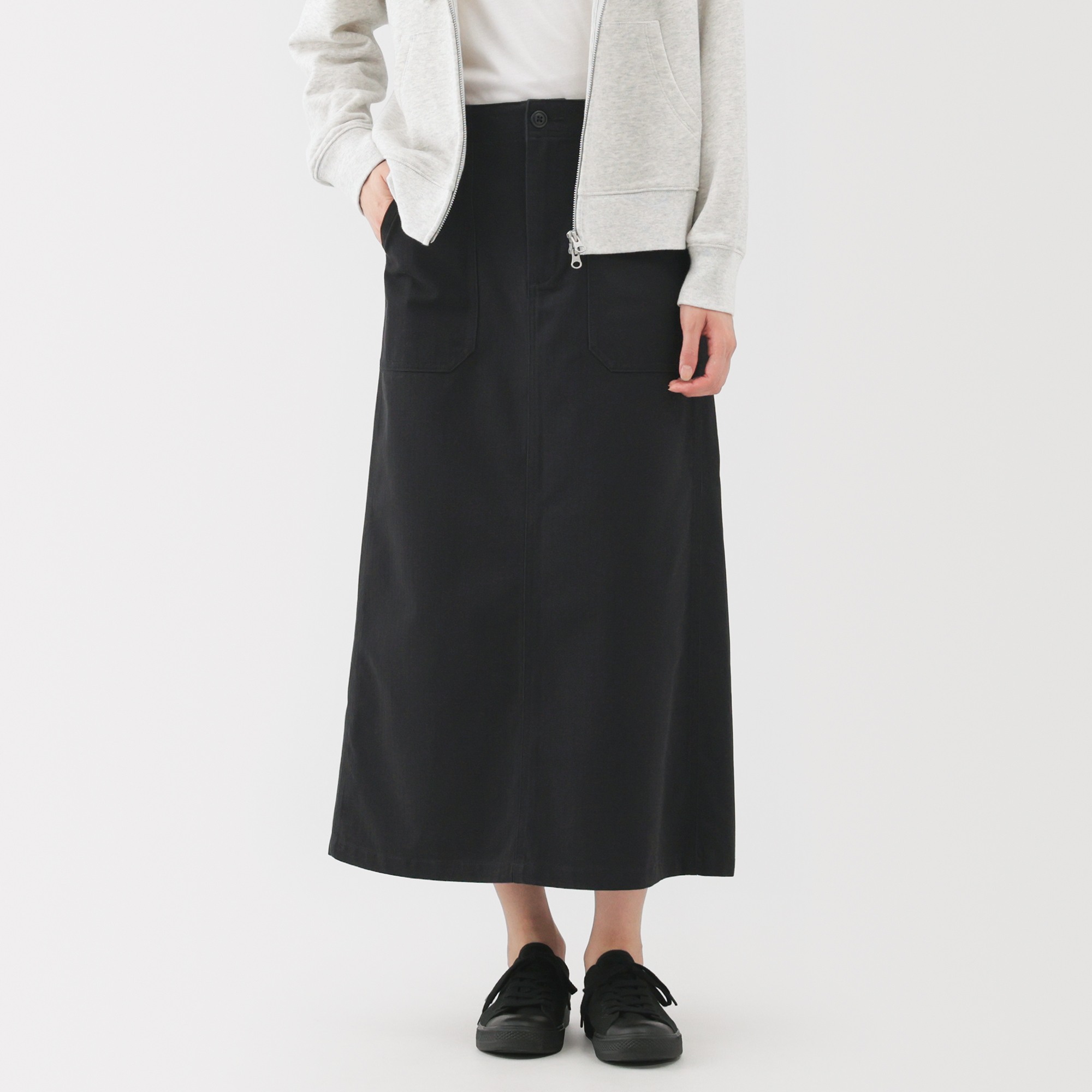 W's washed herringbone baker straight skirt