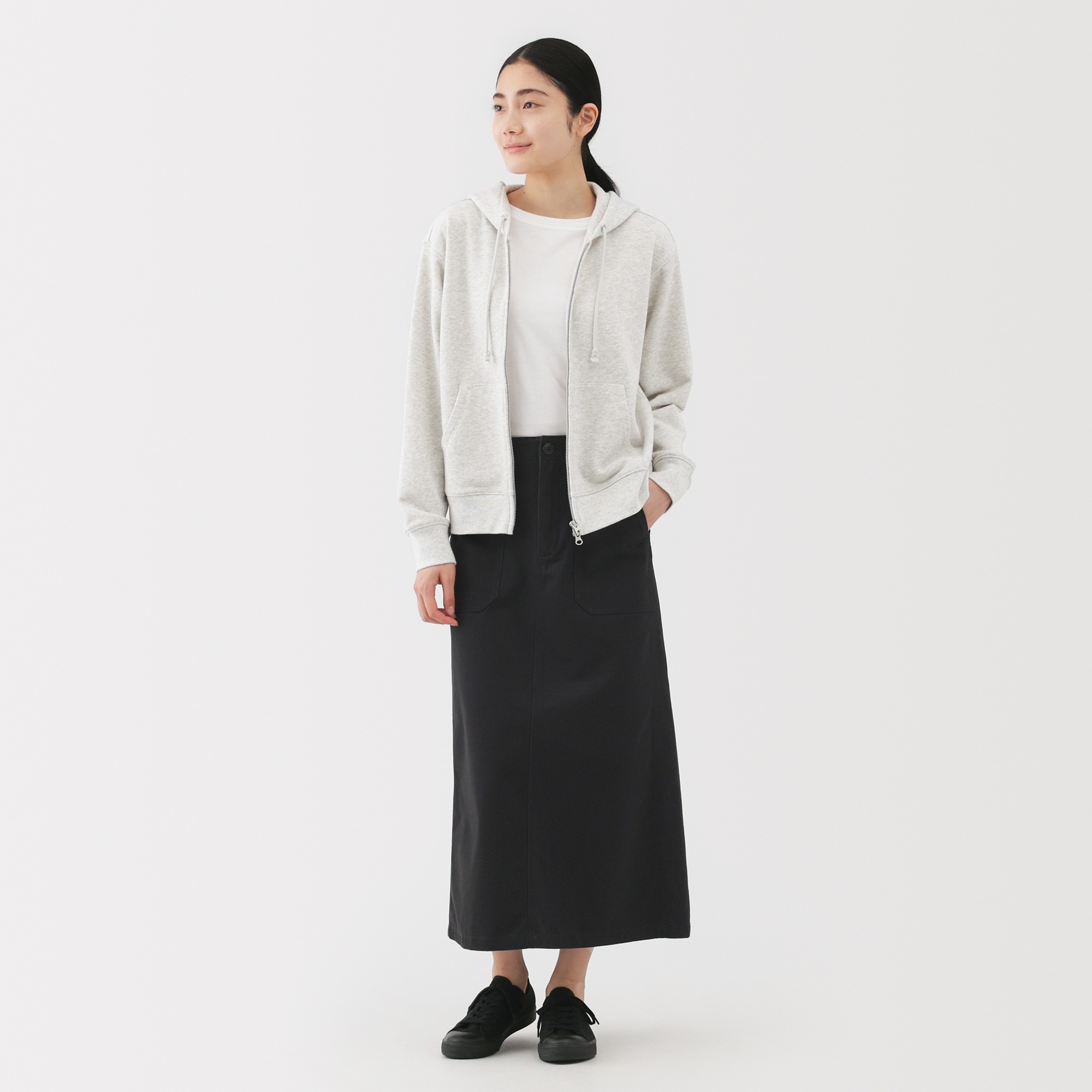W's washed herringbone baker straight skirt