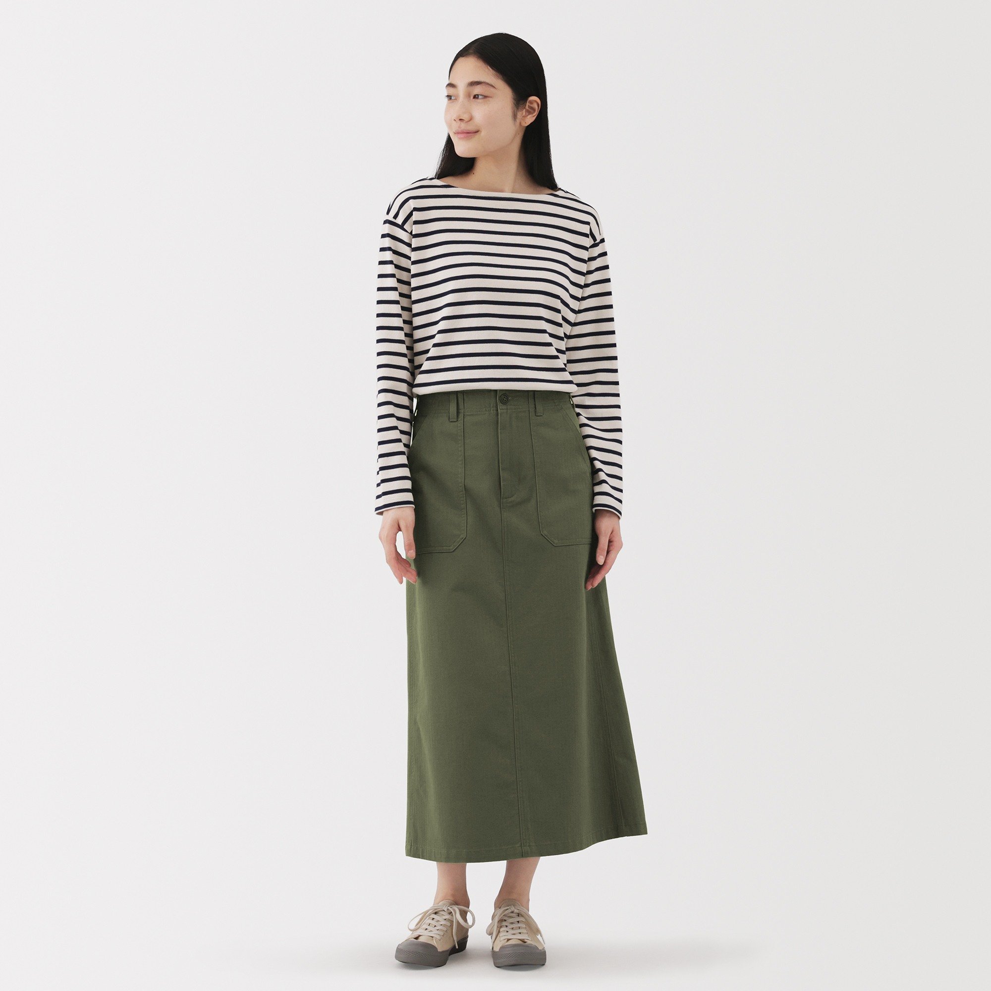 W's washed herringbone baker straight skirt