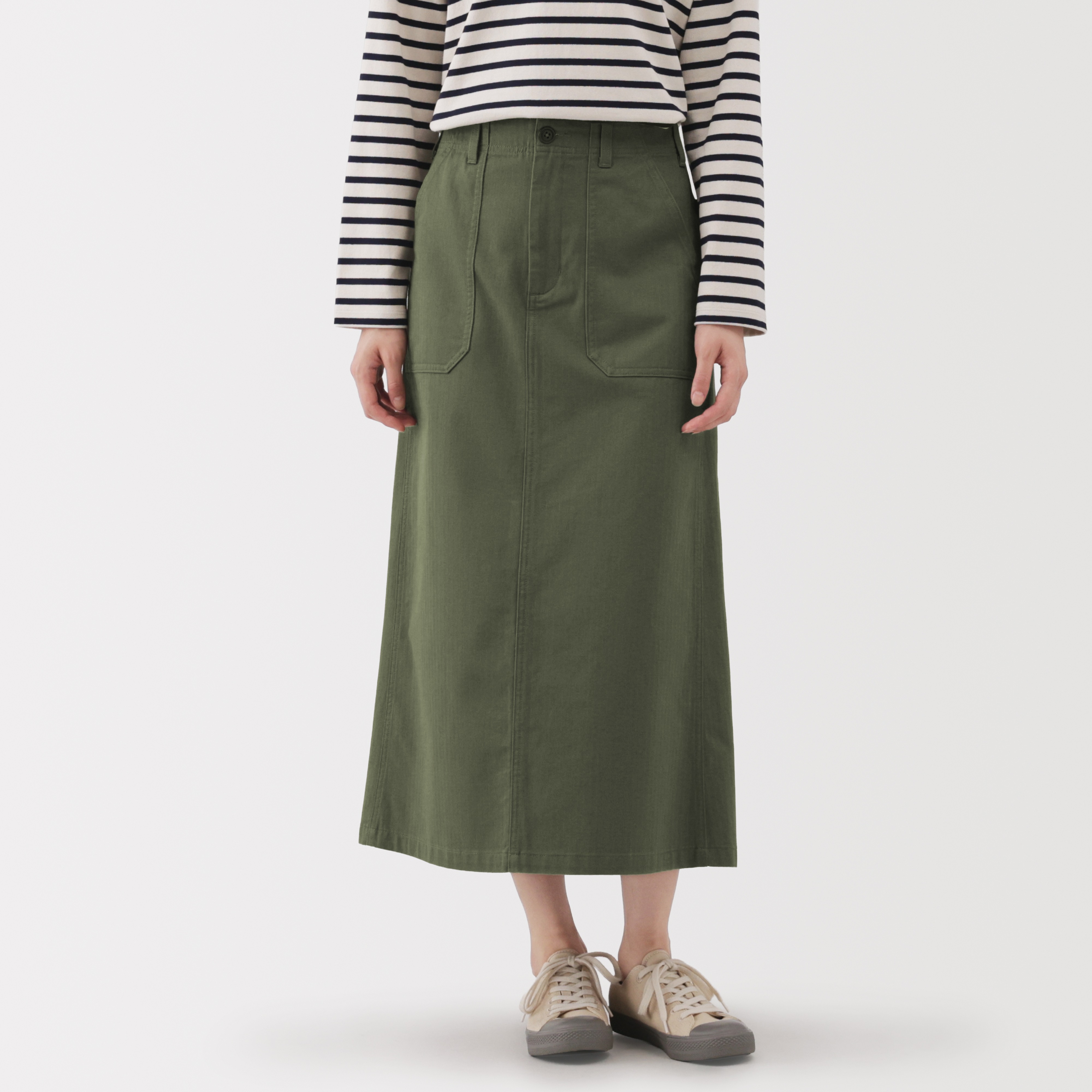 W's washed herringbone baker straight skirt