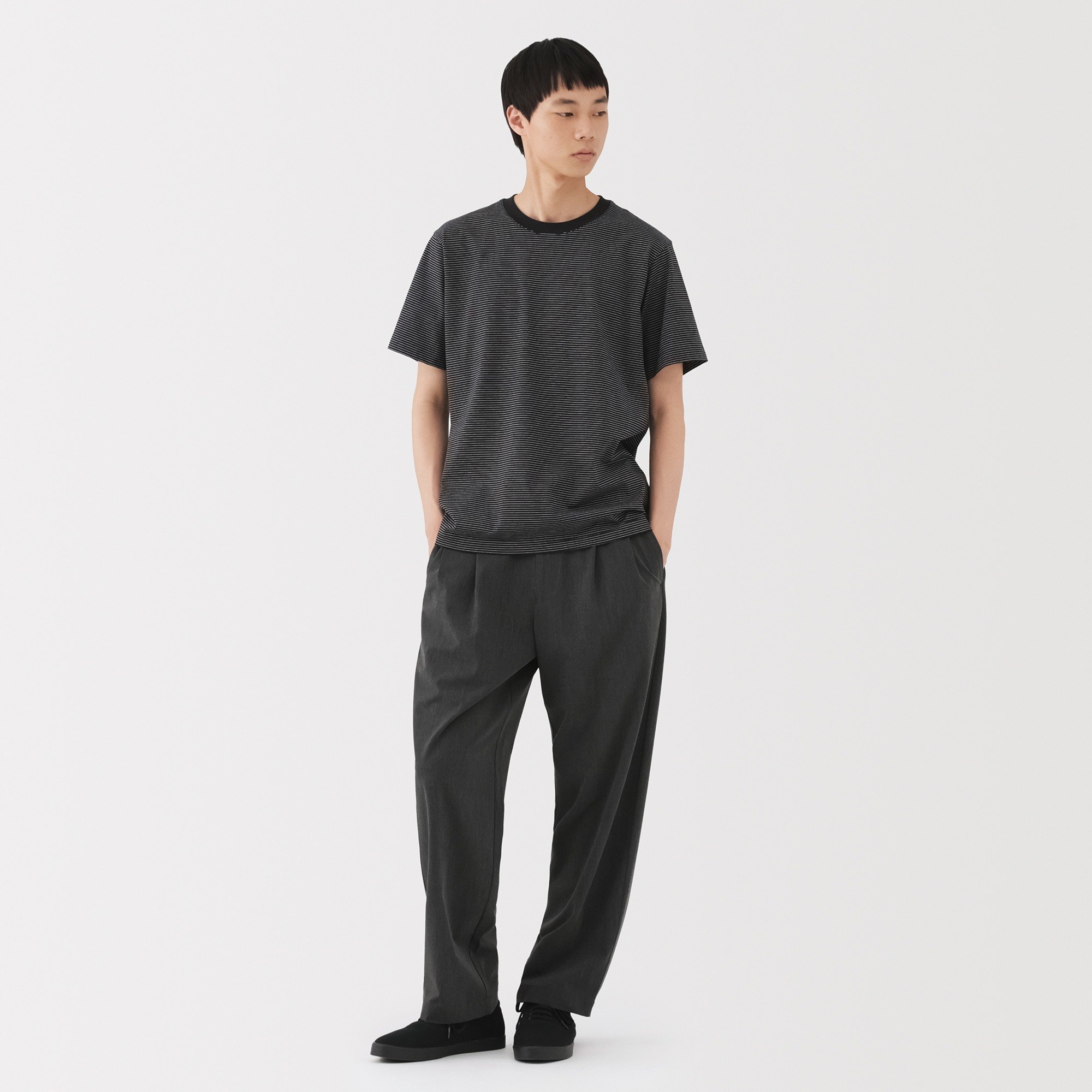 M's Jersey striped crew neck S/Slv T-shirt (ASEAN)