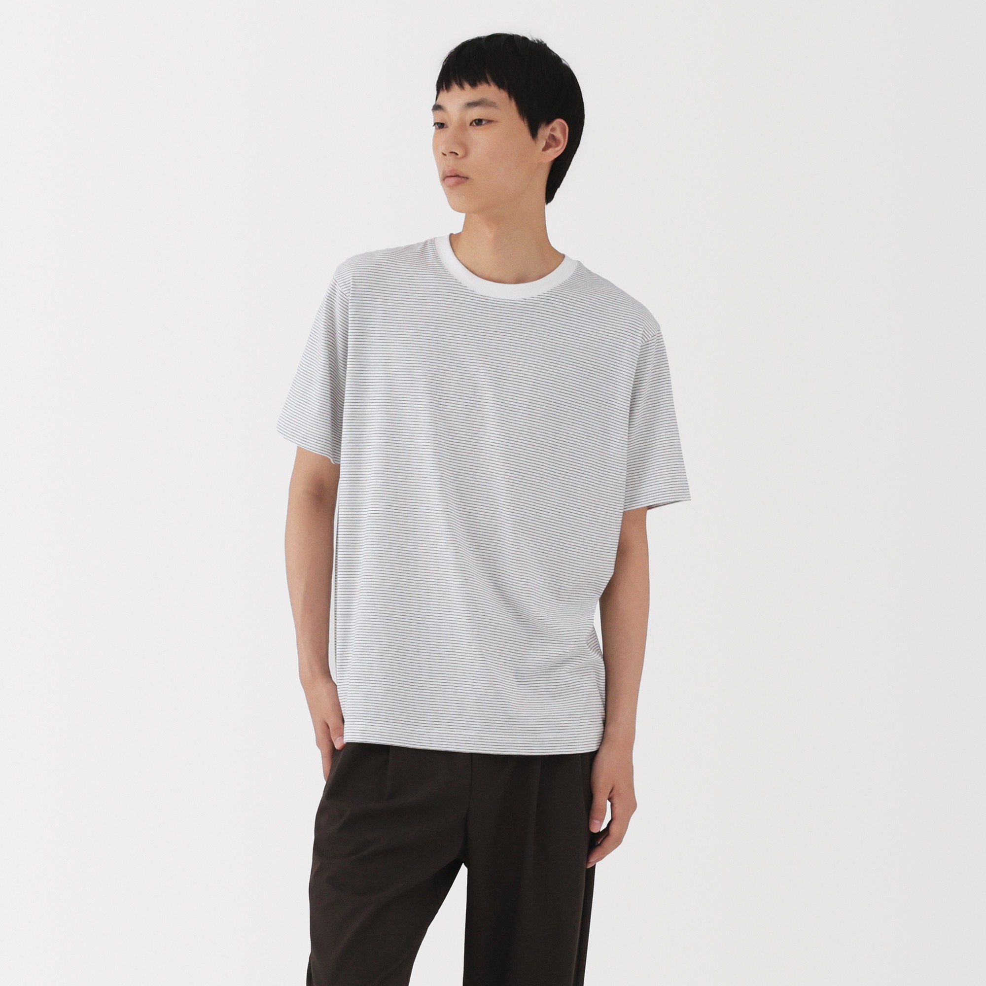 M's Jersey striped crew neck S/Slv T-shirt (ASEAN)