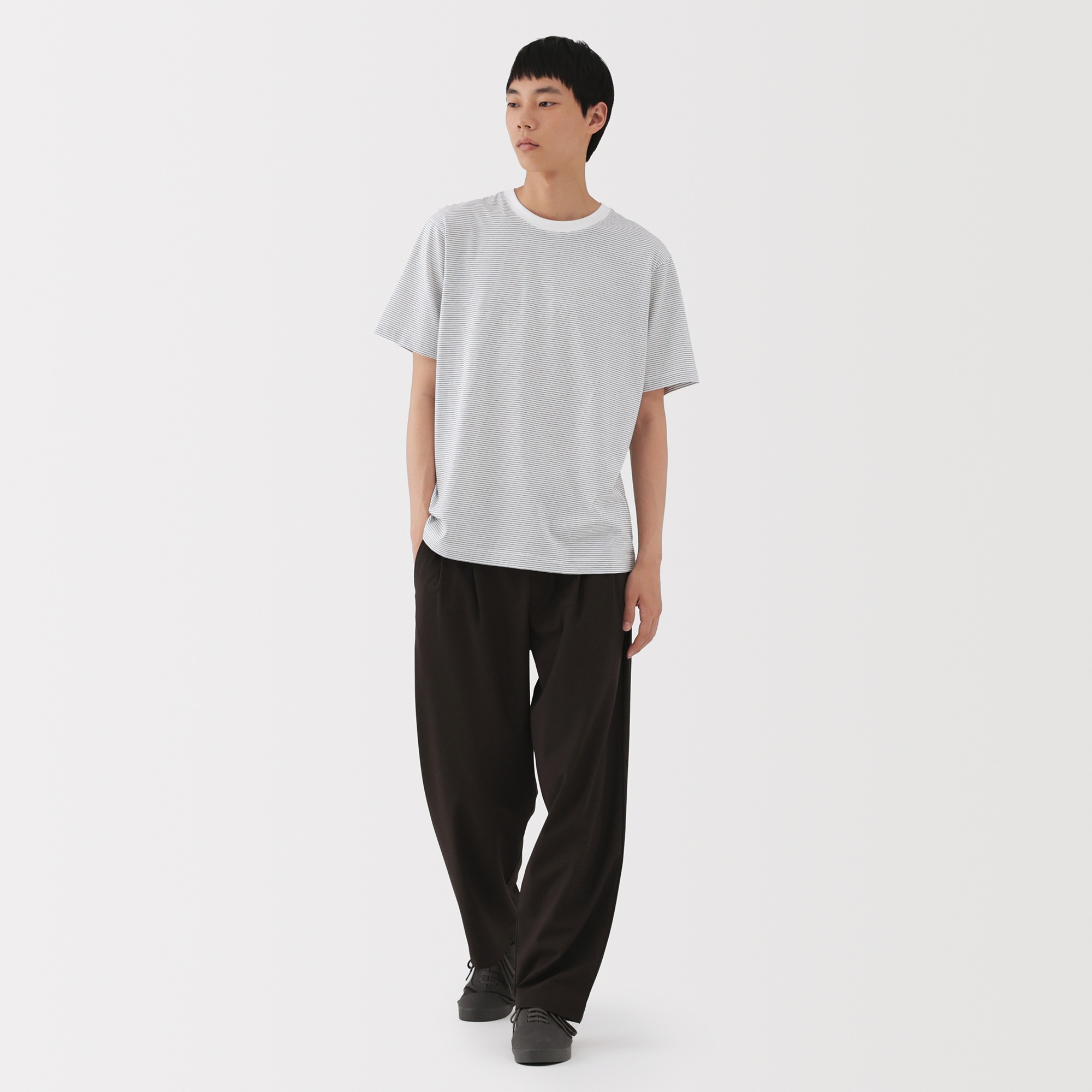 M's Jersey striped crew neck S/Slv T-shirt (ASEAN)
