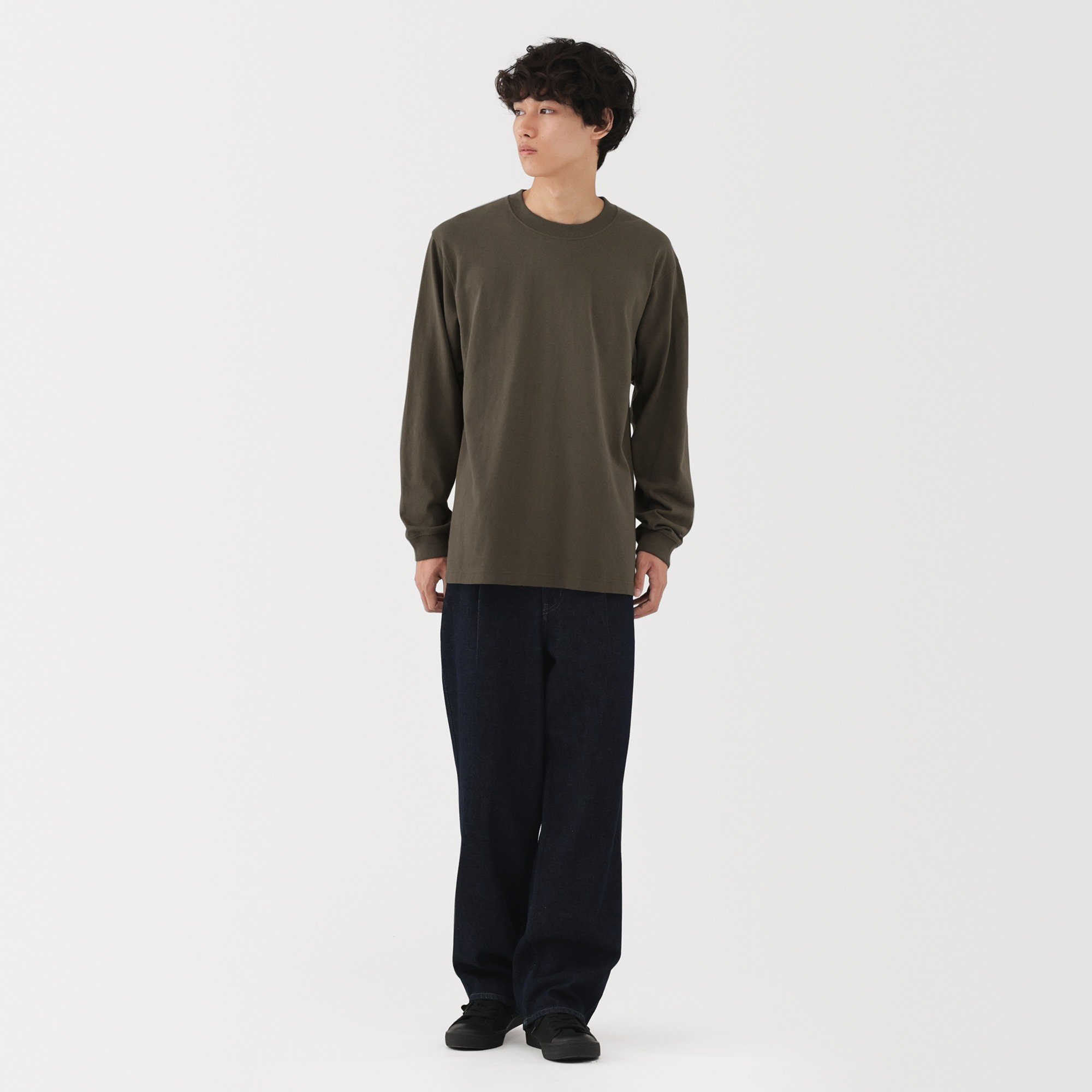 M's Washed heavy weight Crew neck L/Slv T-shirt