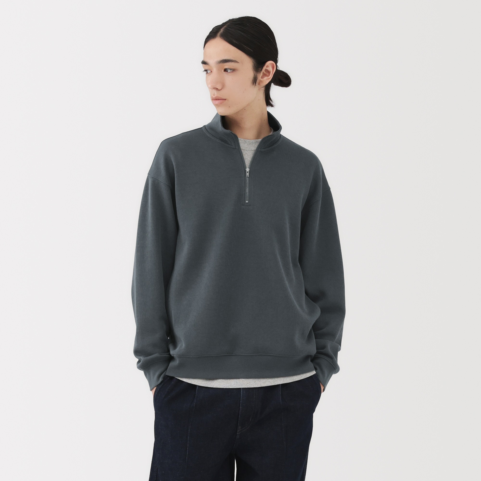 M's Double knitted Half zip pullover