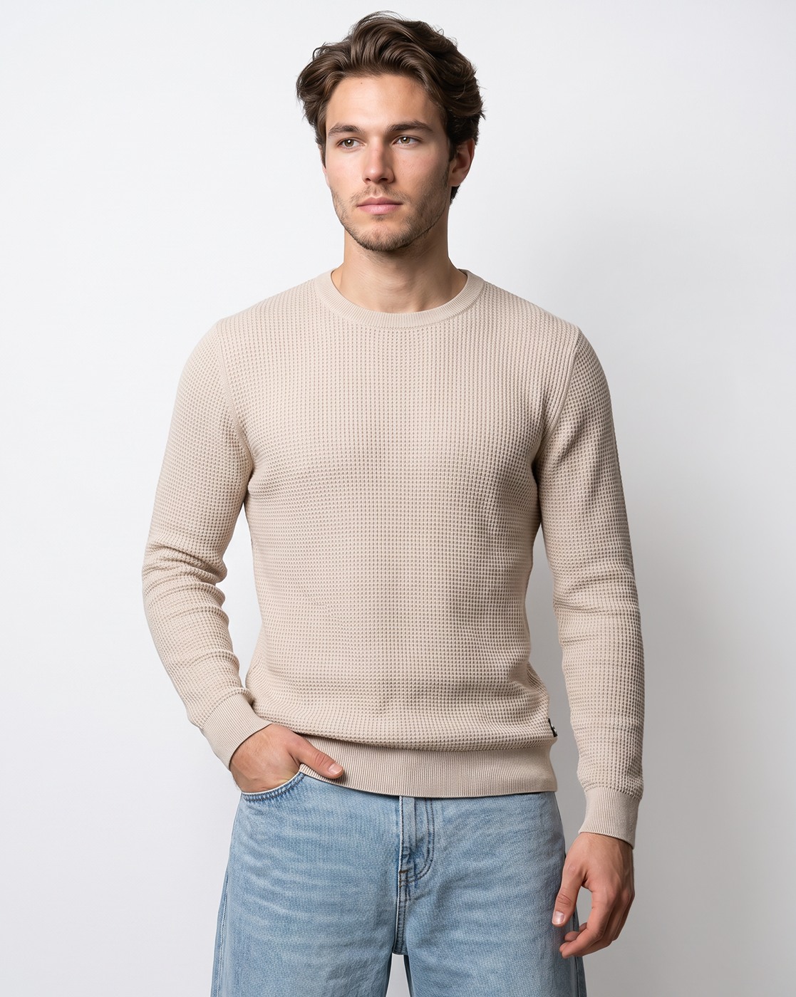Men's Grey Regular Fit Knit Sweater