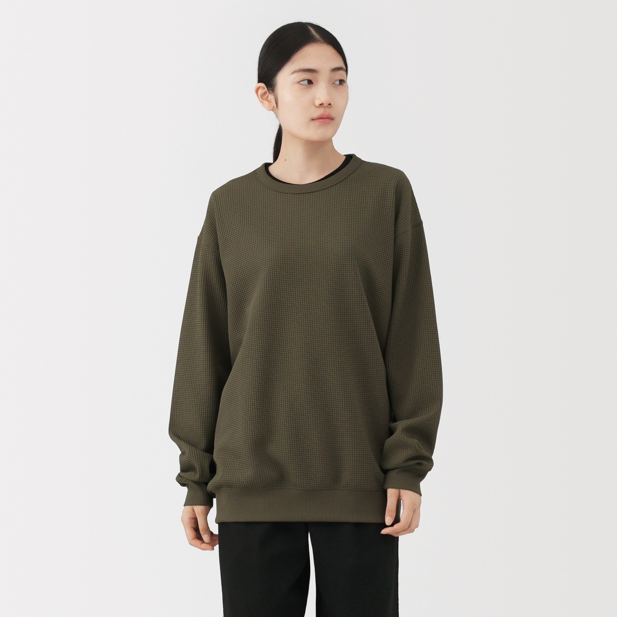 M's UV protection quick dry waffle crew neck L/Slv T-shirt