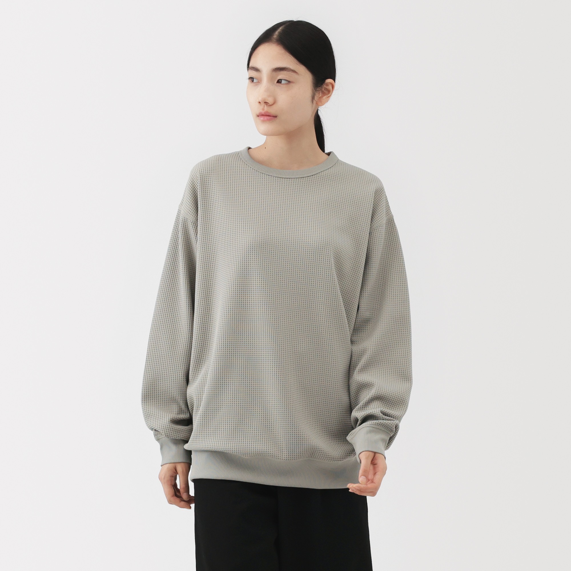 M's UV protection quick dry waffle crew neck L/Slv T-shirt