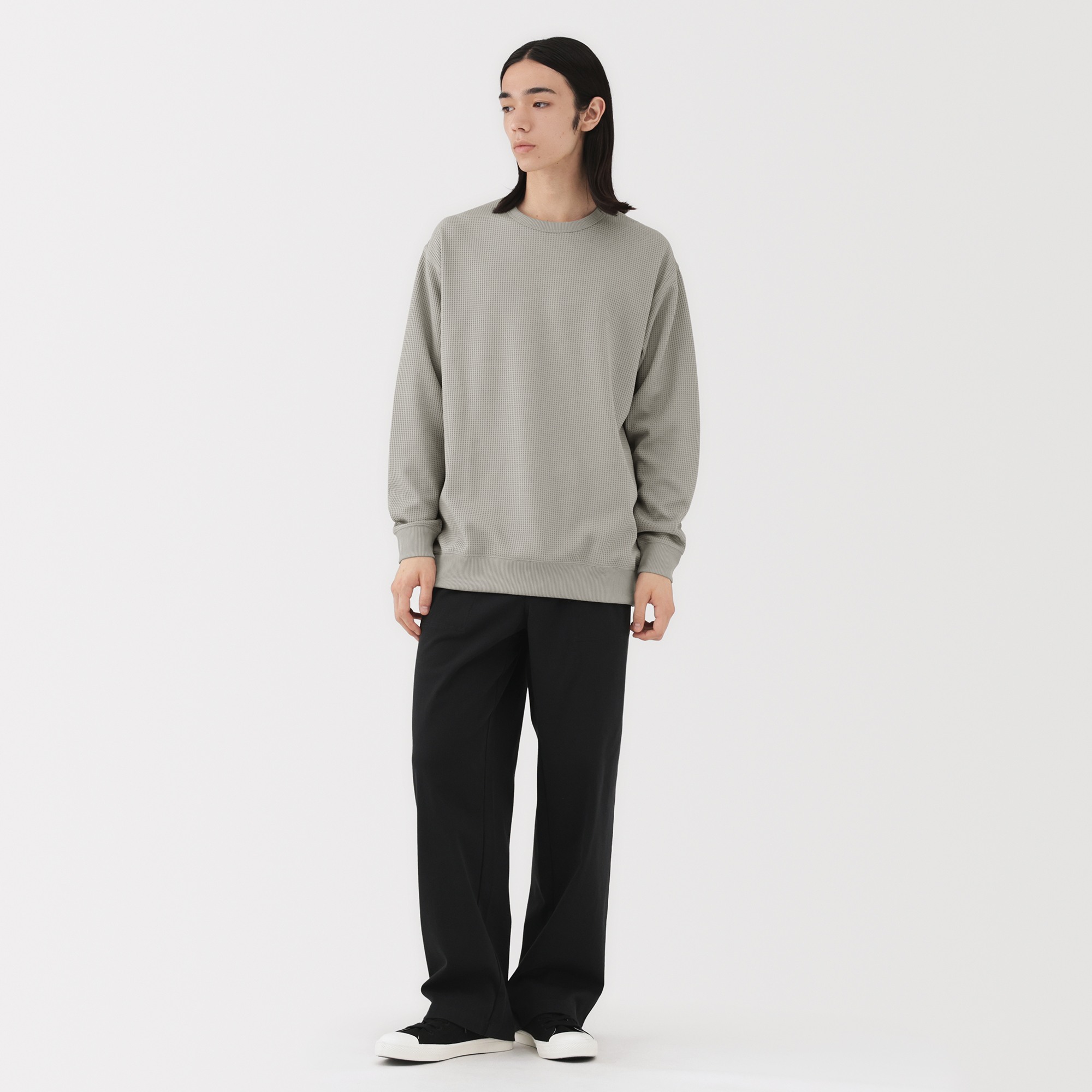 M's UV protection quick dry waffle crew neck L/Slv T-shirt