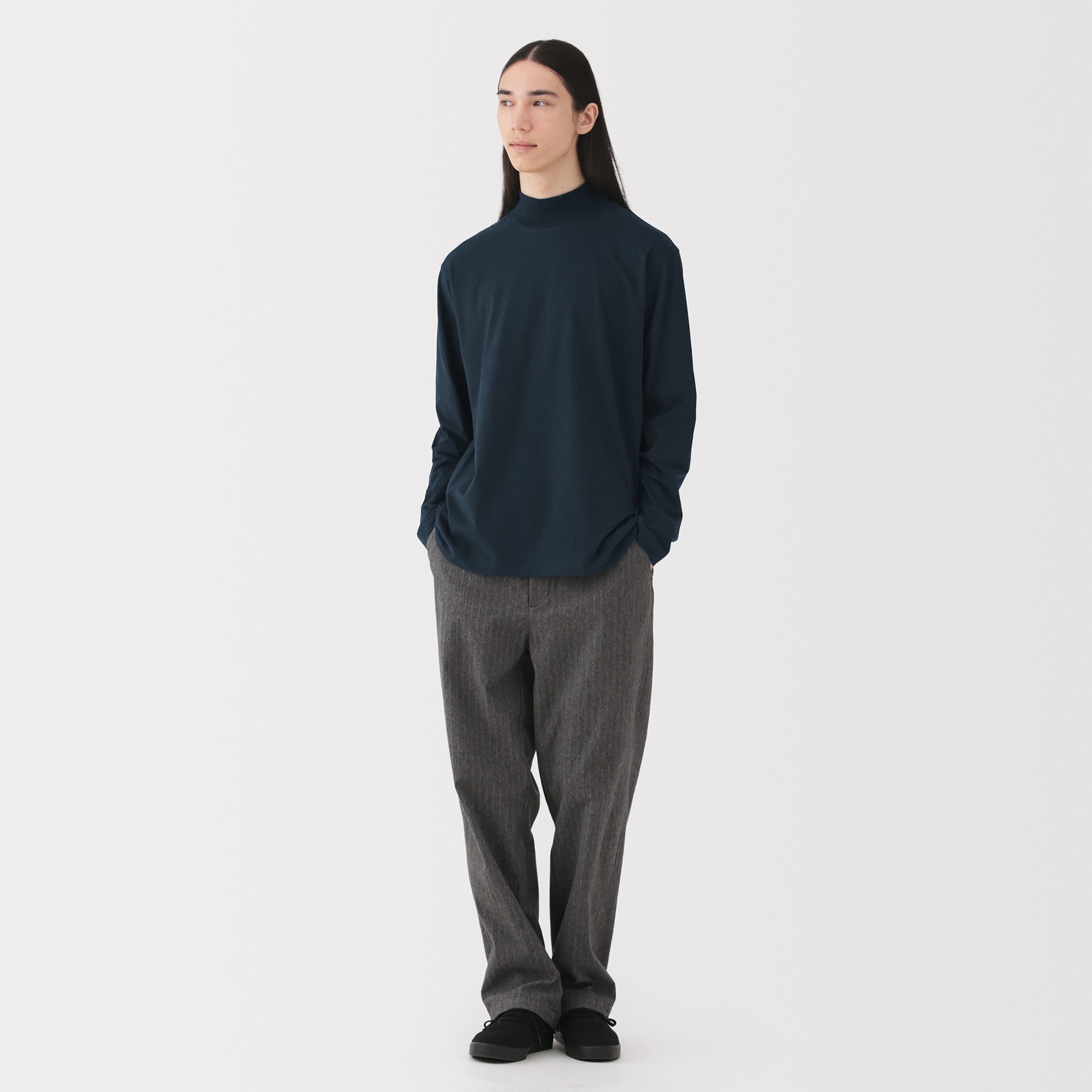 M's Brushed jersey high neck L/Slv T-shirt