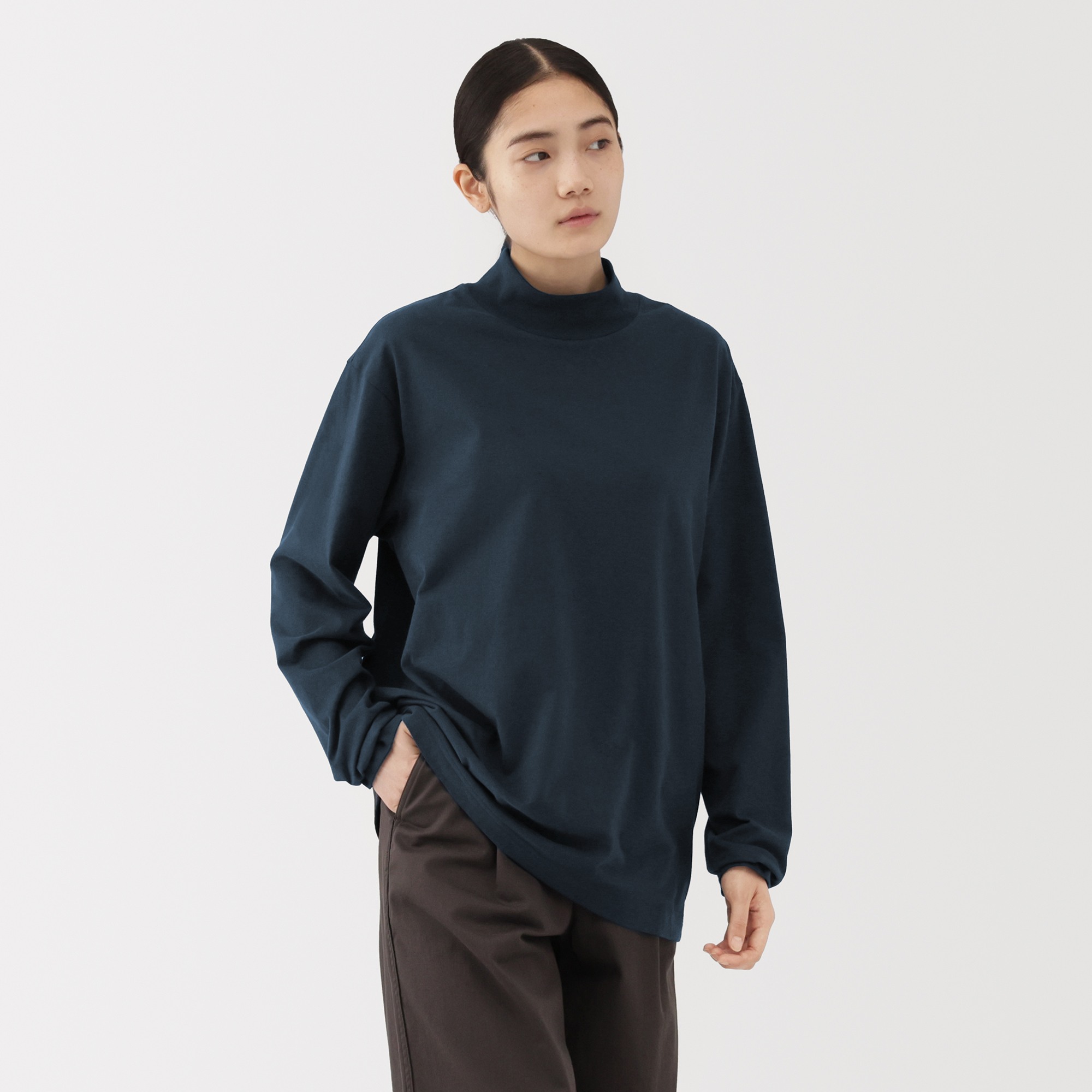 M's Brushed jersey high neck L/Slv T-shirt