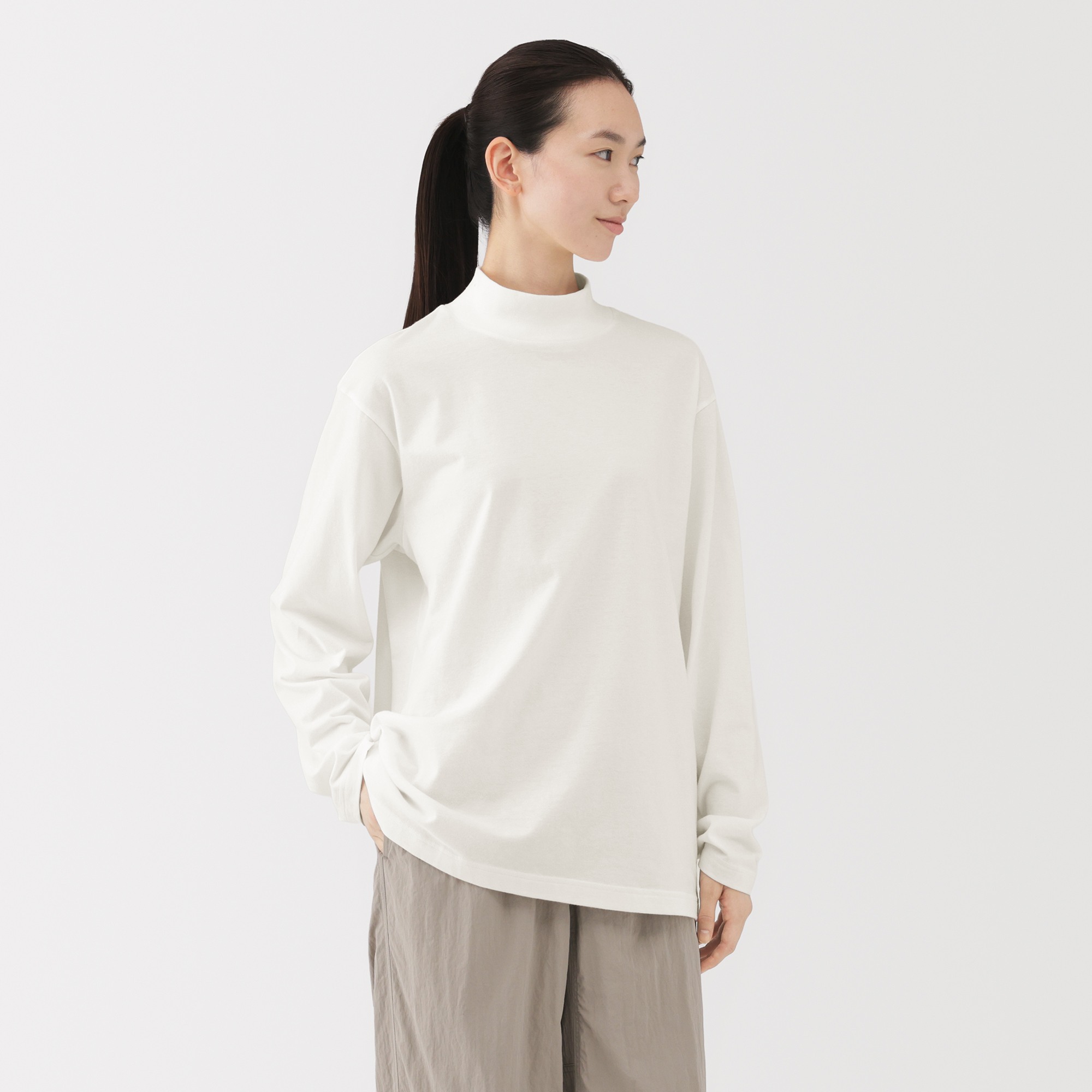 M's Brushed jersey high neck L/Slv T-shirt