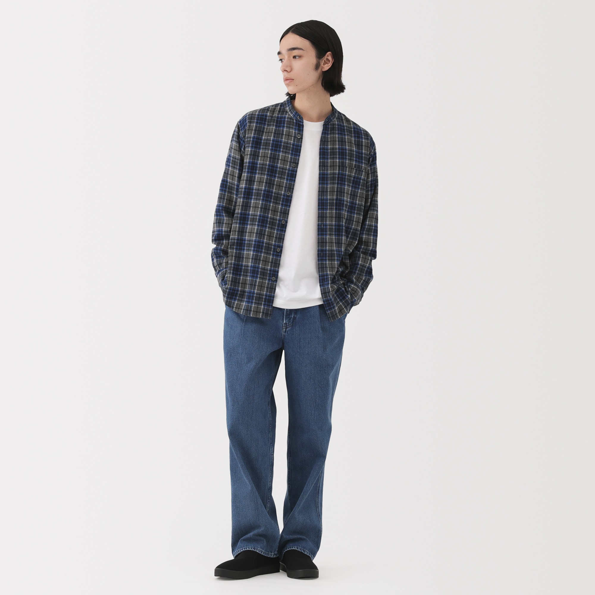 M's Flanne Stand collar L/S Shirt (OS)