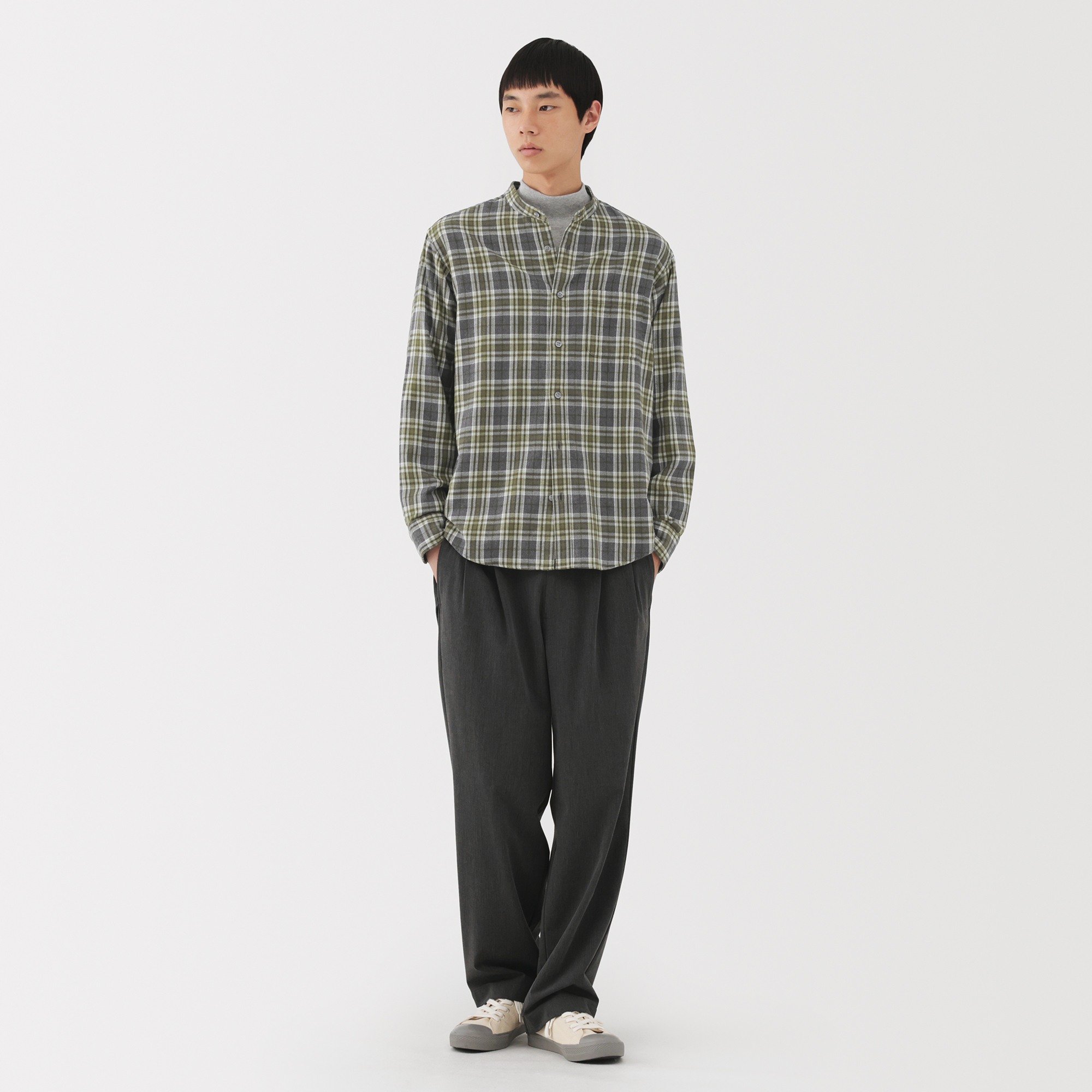 M's Flanne Stand collar L/S Shirt (OS)