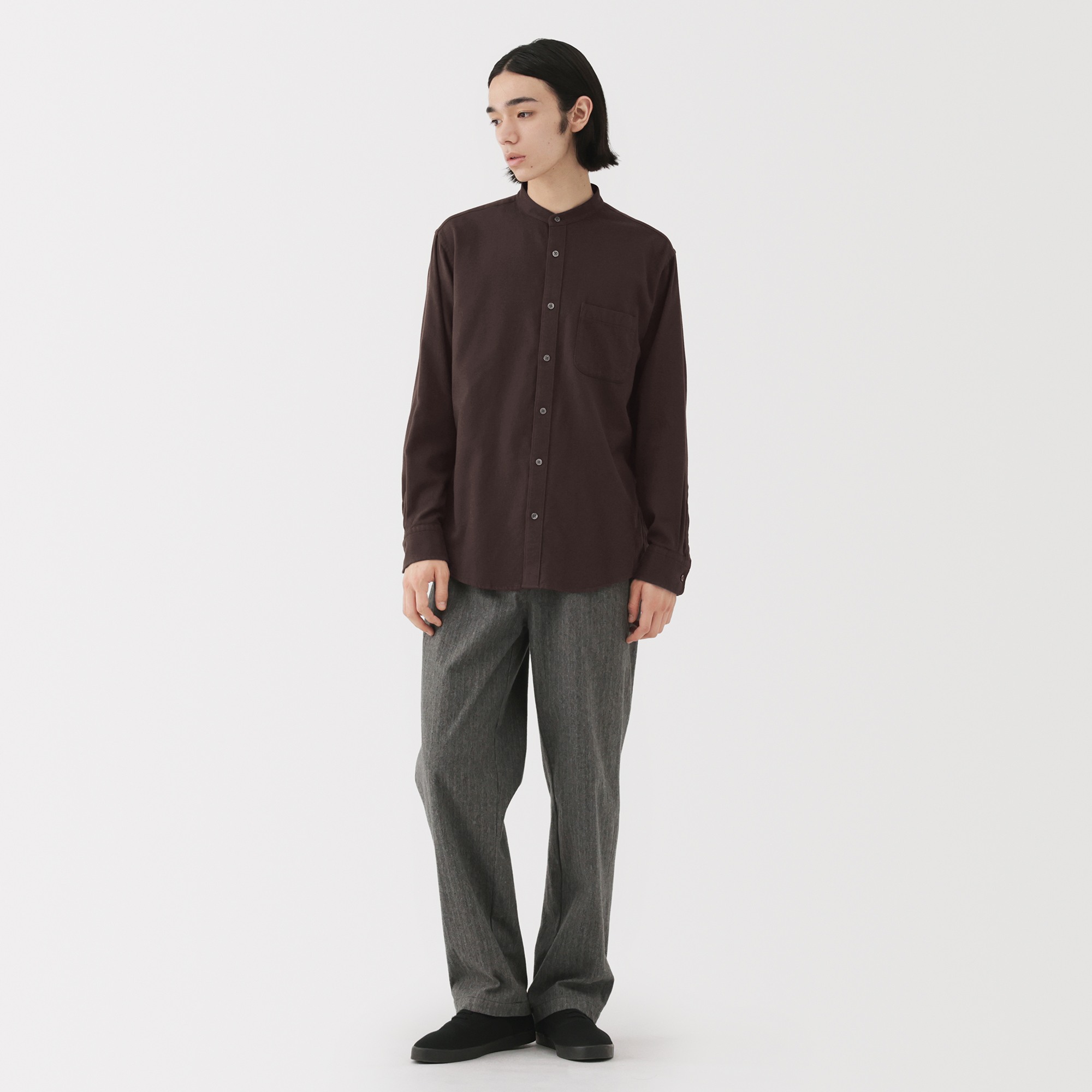 M's Flanne Stand collar L/S Shirt (OS)