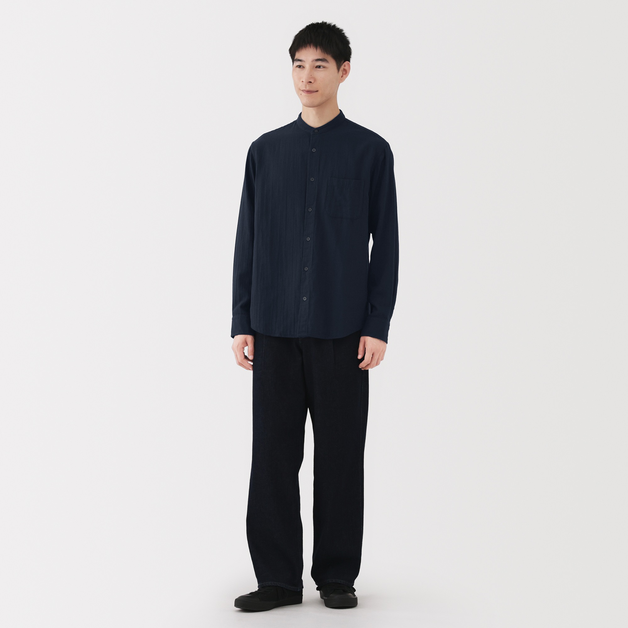 M's Kapok blended double gauze stand collar L/Slv shirt (OS)